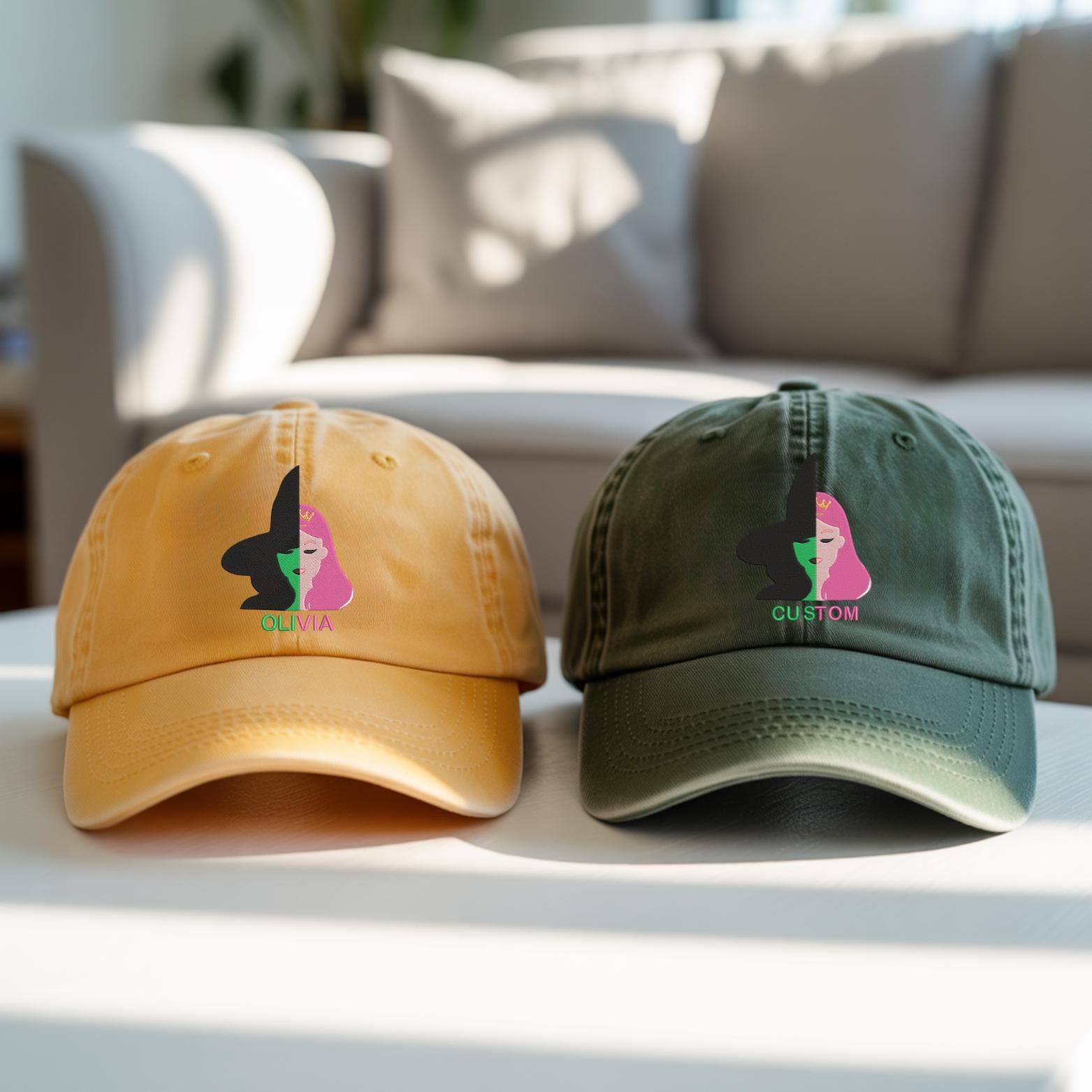 Custom Embroidered Elphaba And Glinda With 2 Color Name Washed Hat Defy Gravity Cap Wicked Fan Gift
