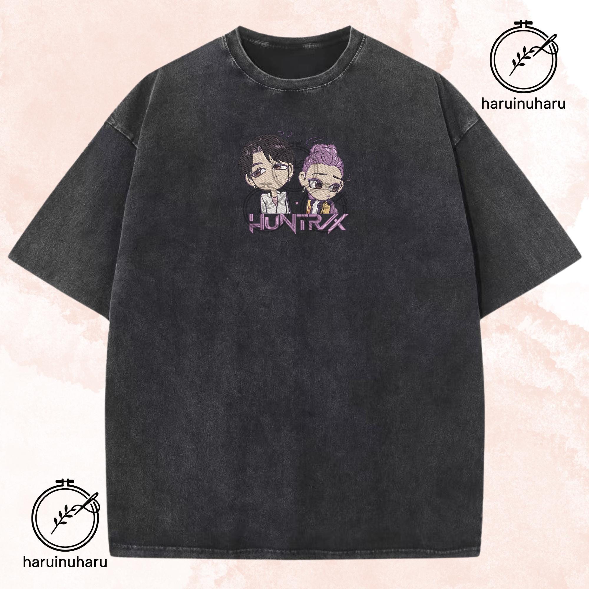 Embroidered KPOP Band Huntrix Washed TShirt Boy & Saja Girls Gift
