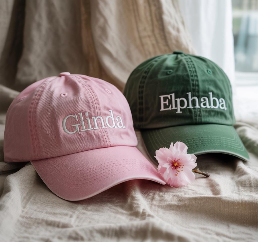Embroidered Elphaba And Glinda Washed Hat Wicked Cap Defy Gravity Fan