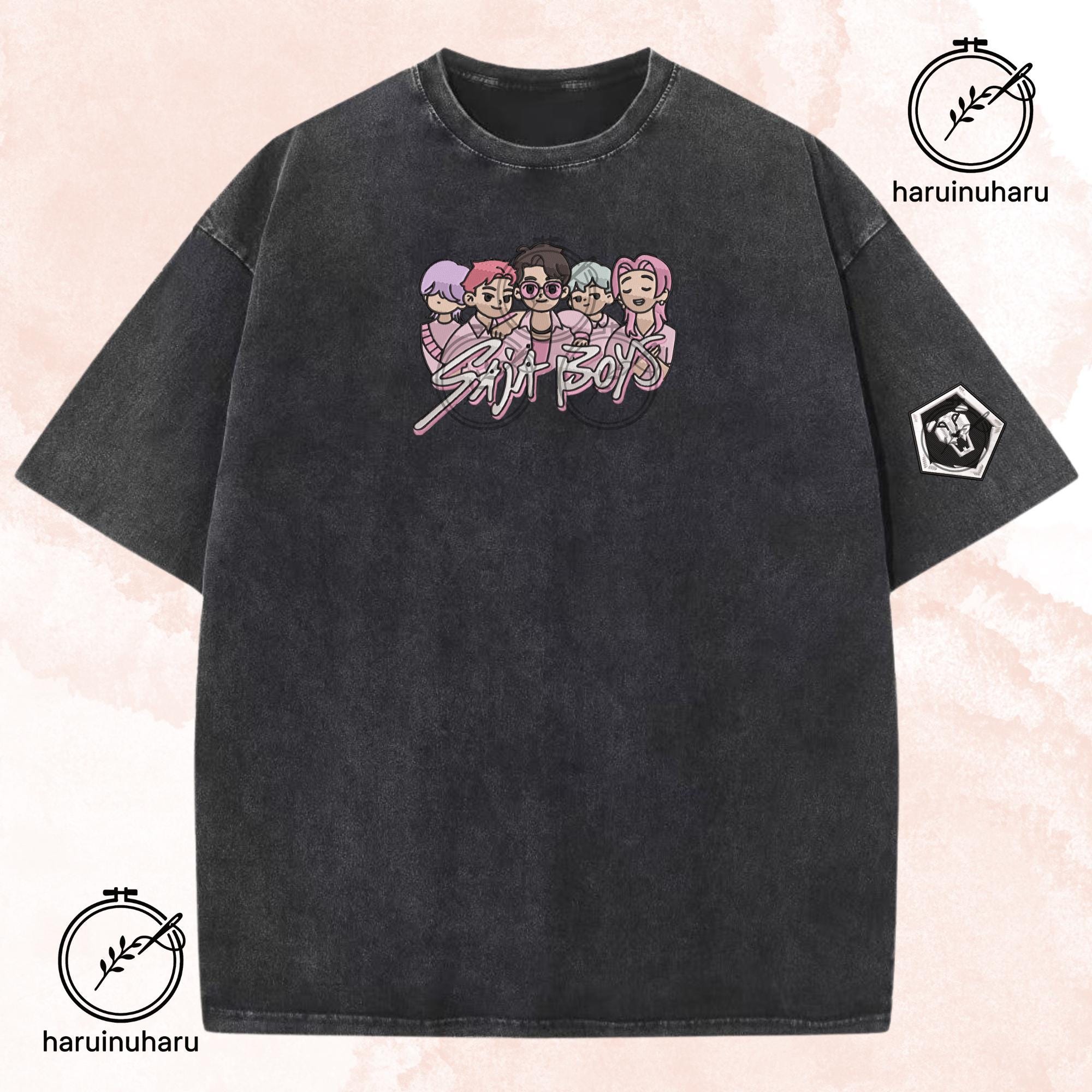 Embroidered KPOP Band Saja Boys Washed TShirt Demon Hunter Tee