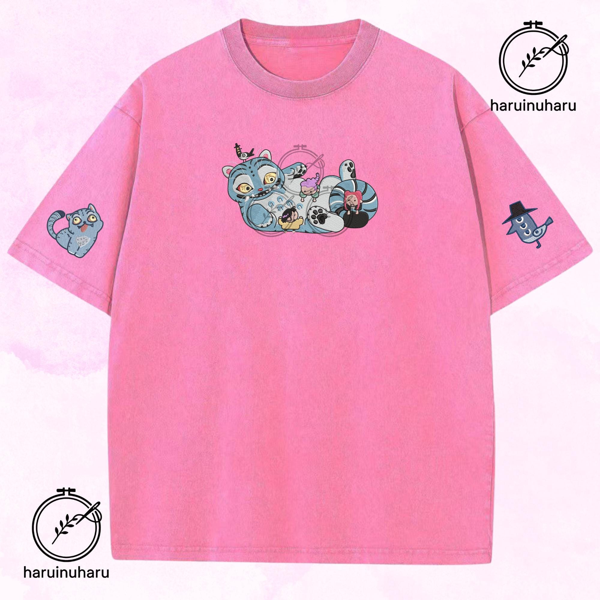 Embroidered Tiger And Huntrix Washed Shirt KPOP Demon Hunter Tee
