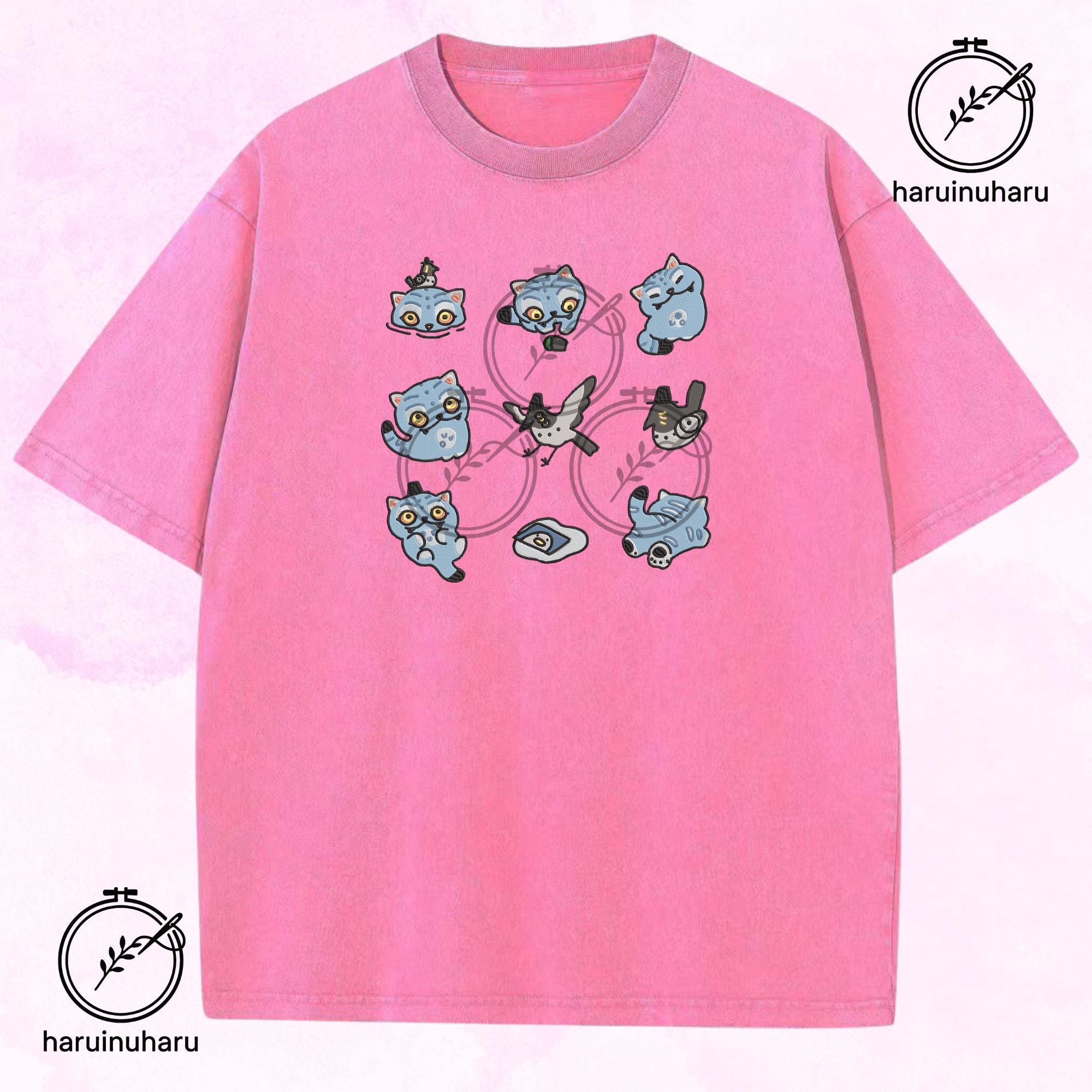 Embroidered Funny Derpy Tiger Washed Shirt Demon KPOP Band Huntrix
