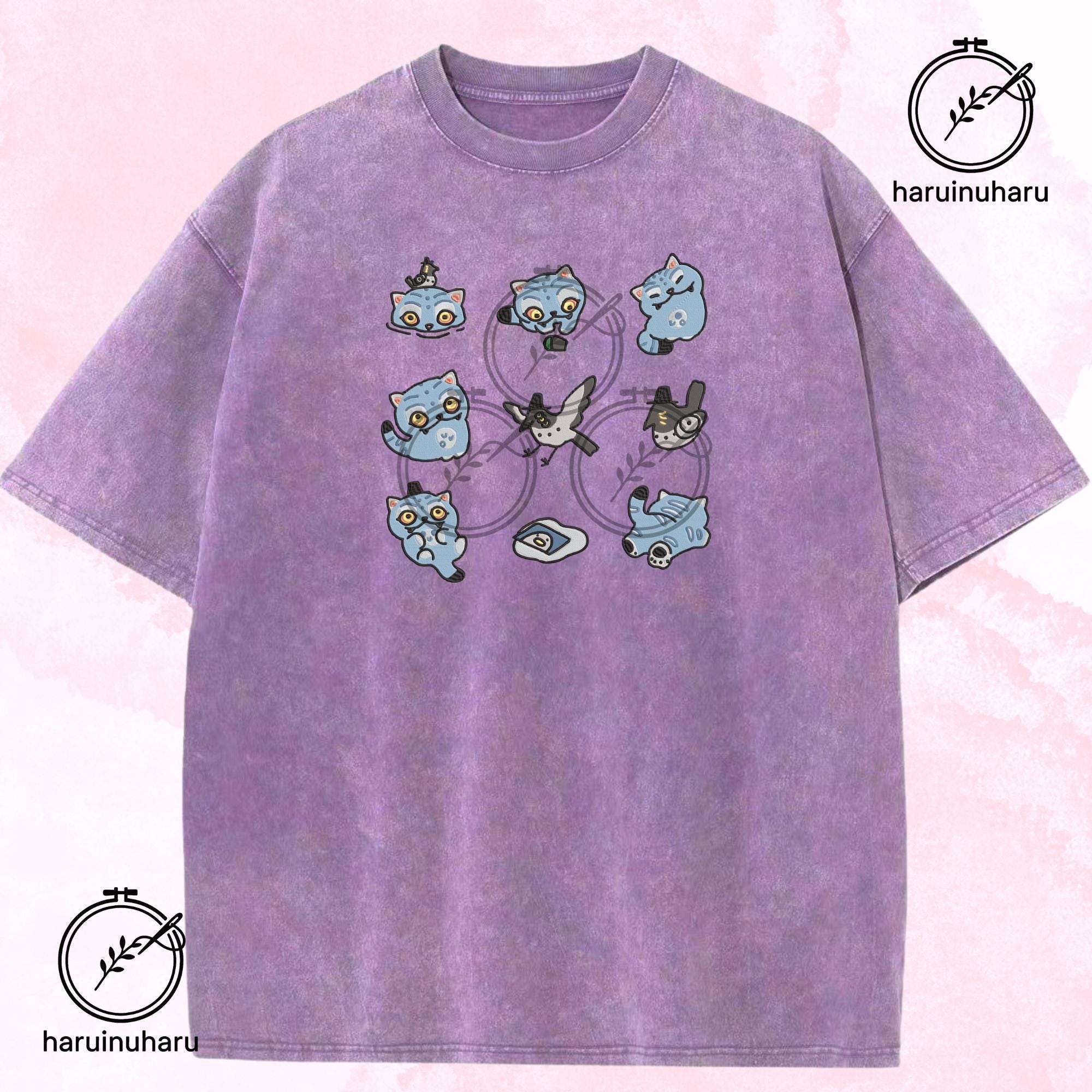 Embroidered Funny Derpy Tiger Washed Shirt Demon KPOP Band Huntrix