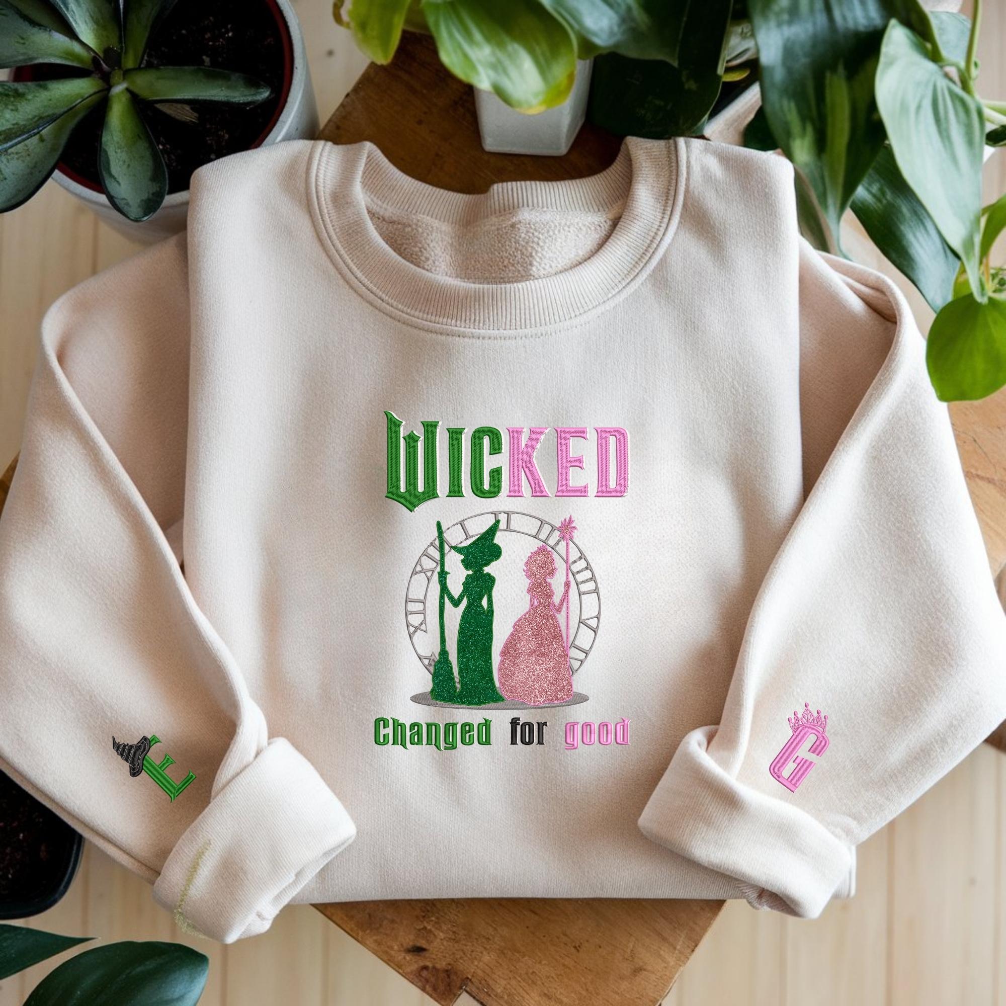Wicked Changed For Good Glitter Embroidered Sweatshirt Elphaba And Glinda Embroidery On Sleeve