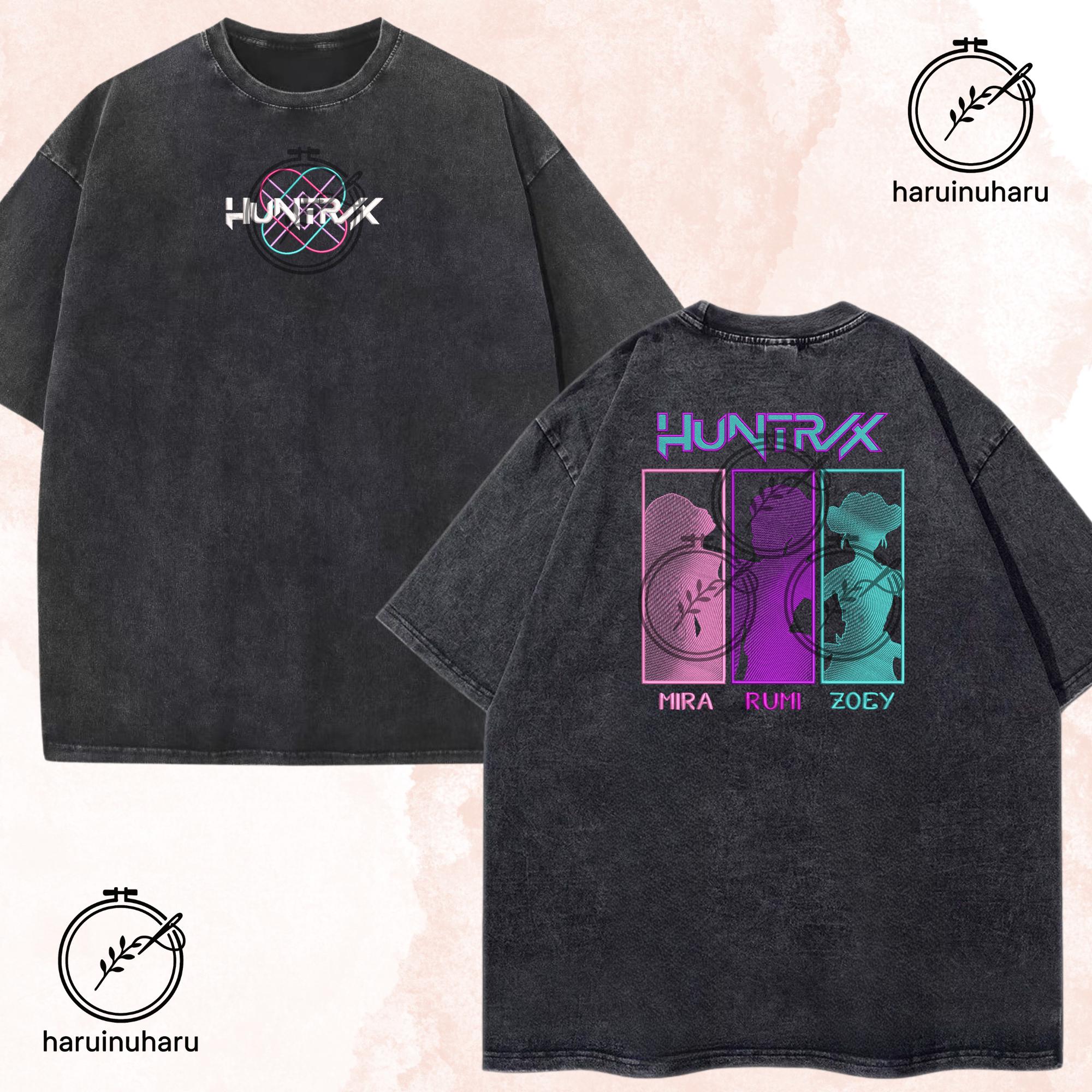 Embroidered KPOP Demon Hunter Logo Washed TShirt Gradiant Design