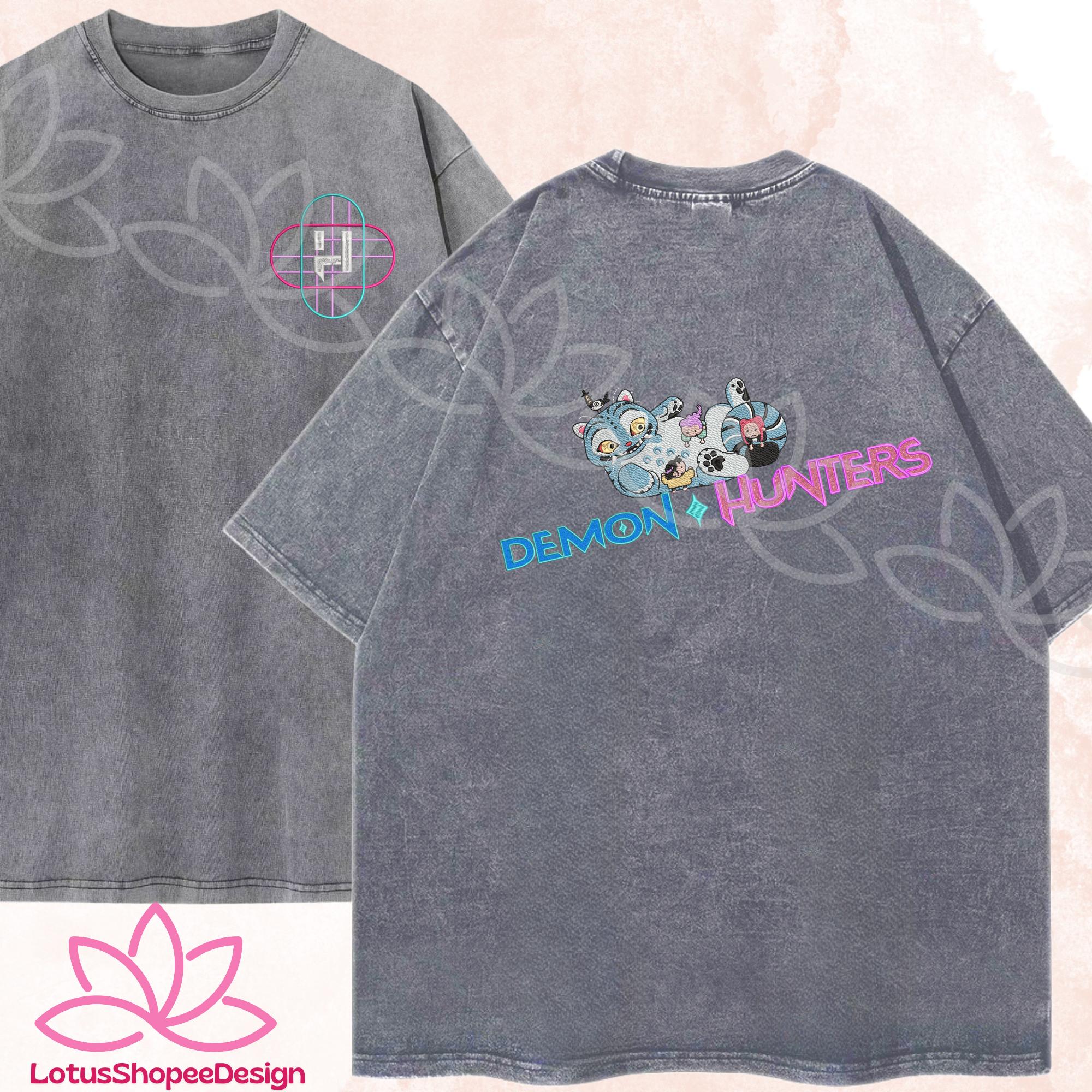 Embroidered Glitter Derpy Tiger And Huntrix Washed TShirt Gift For Her