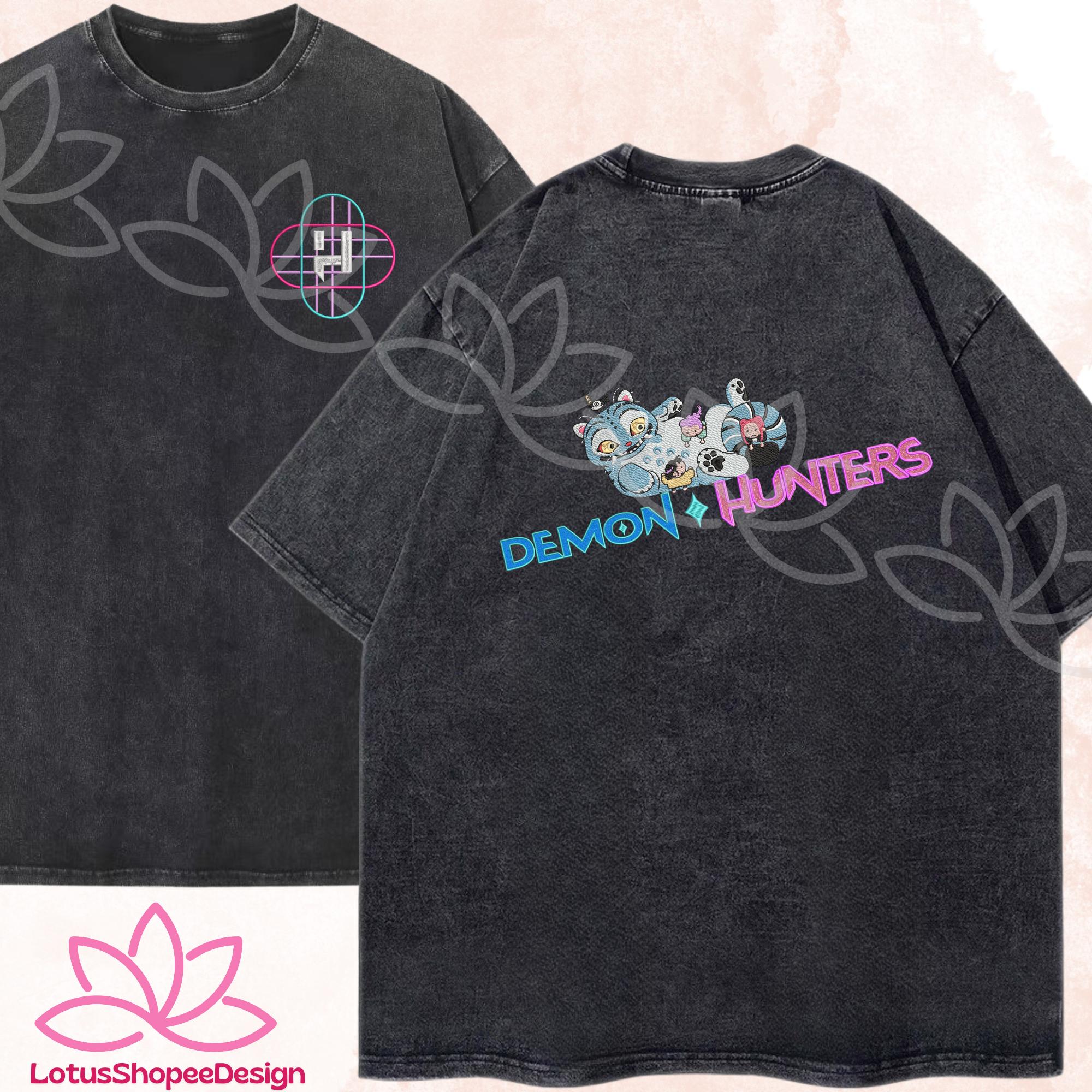 Embroidered Glitter Derpy Tiger And Huntrix Washed TShirt Gift For Her