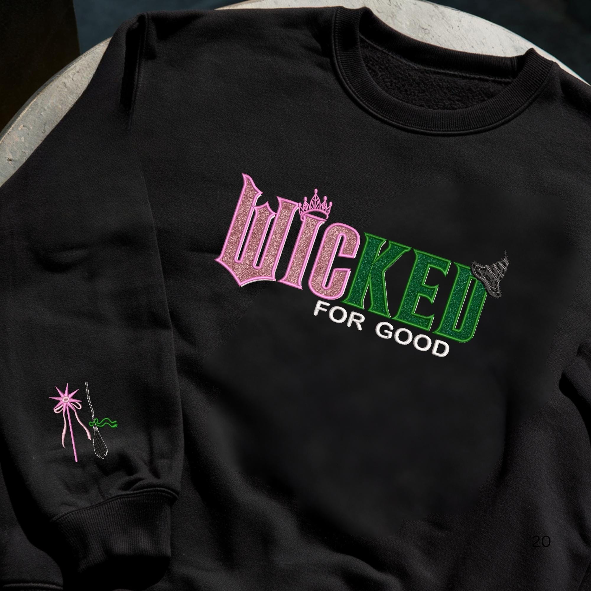 Embroidered Wicked For Good Glitter Colorful Sweatshirt Elphaba Glinda Duo Hoodie