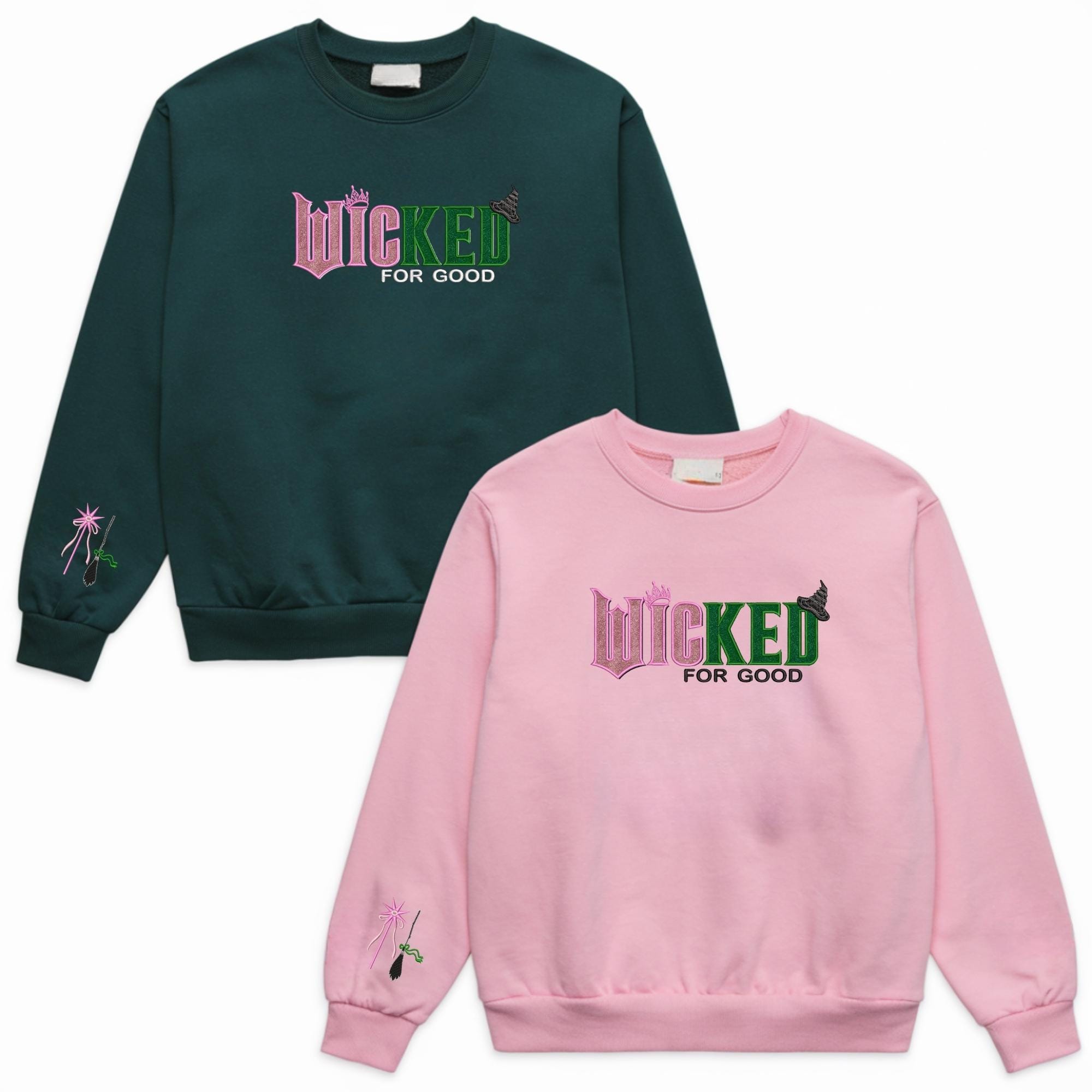 Embroidered Wicked For Good Glitter Colorful Sweatshirt Elphaba Glinda Duo Hoodie
