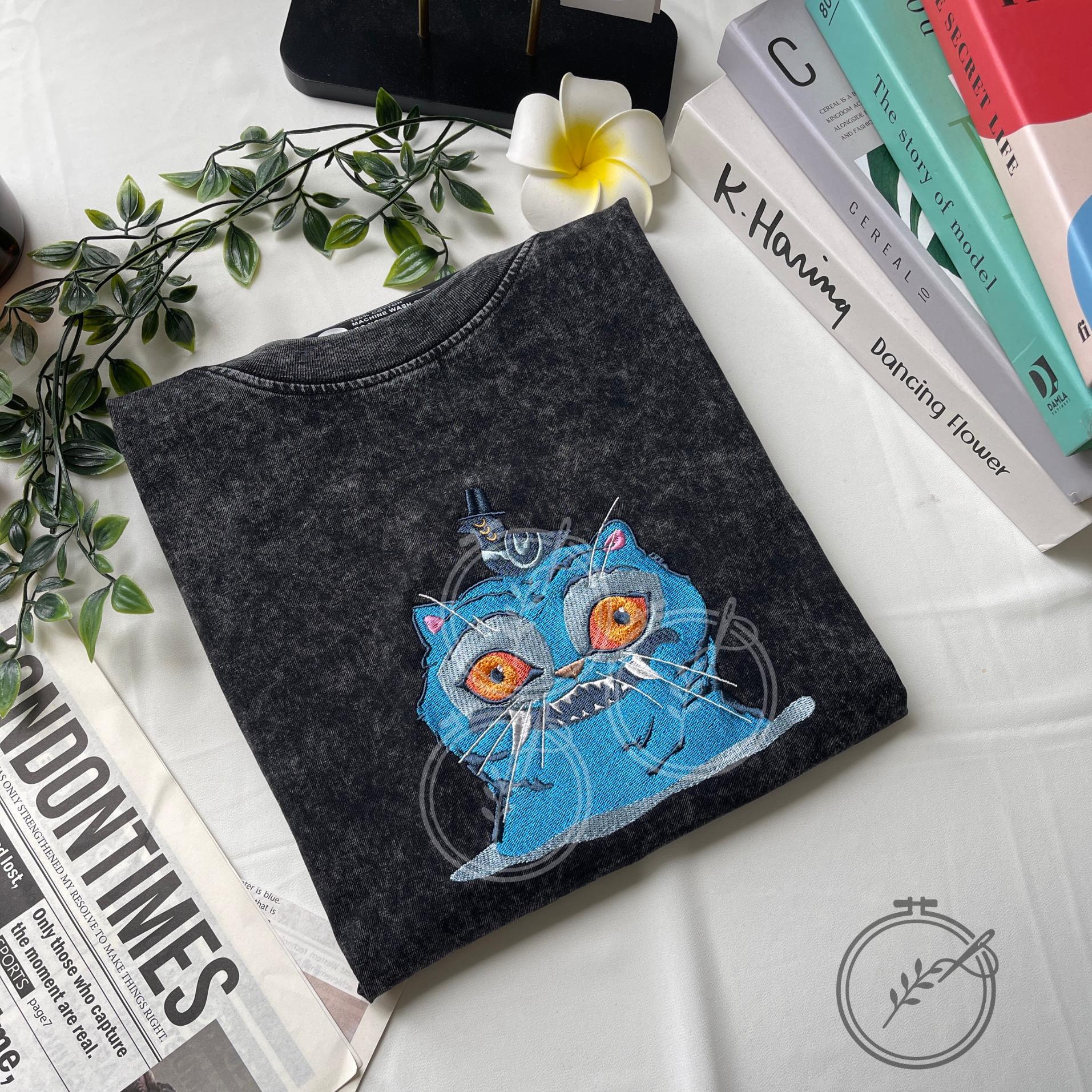 Embroidered Tiger And Bird Washed Shirt Demon Hunter Tee KPOP Band Huntrix Fan Funny Derpy Saja Girls Gift For Him