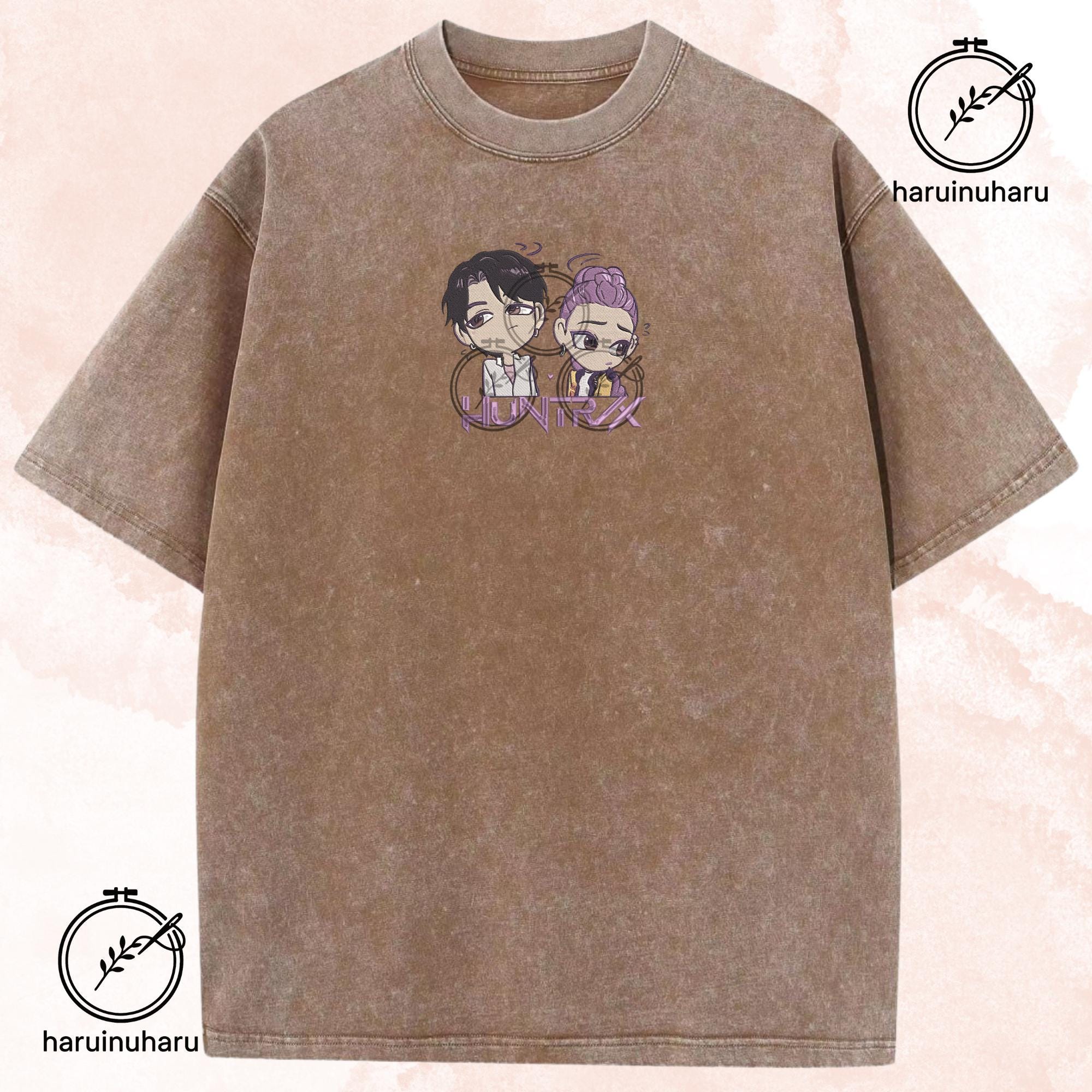 Embroidered KPOP Band Huntrix Washed TShirt Boy & Saja Girls Gift