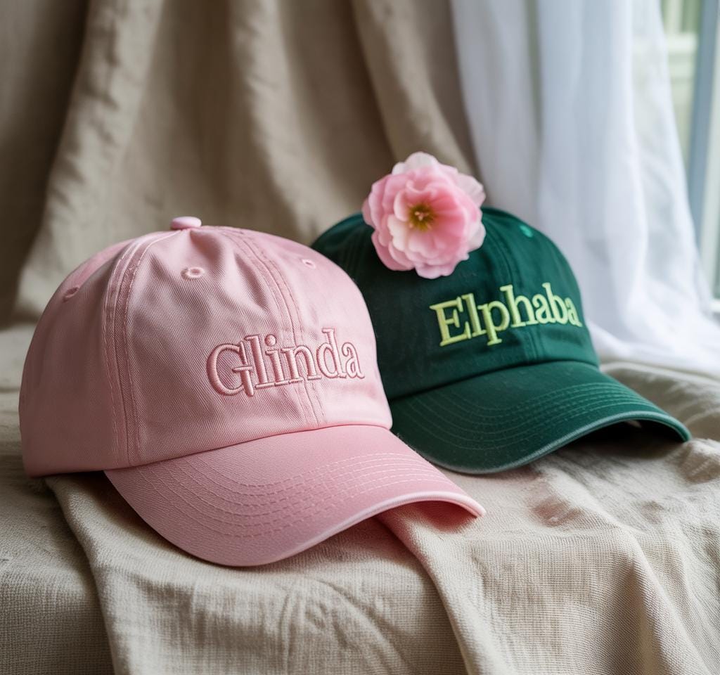 Embroidered Elphaba And Glinda Washed Hat Wicked Cap Defy Gravity Fan