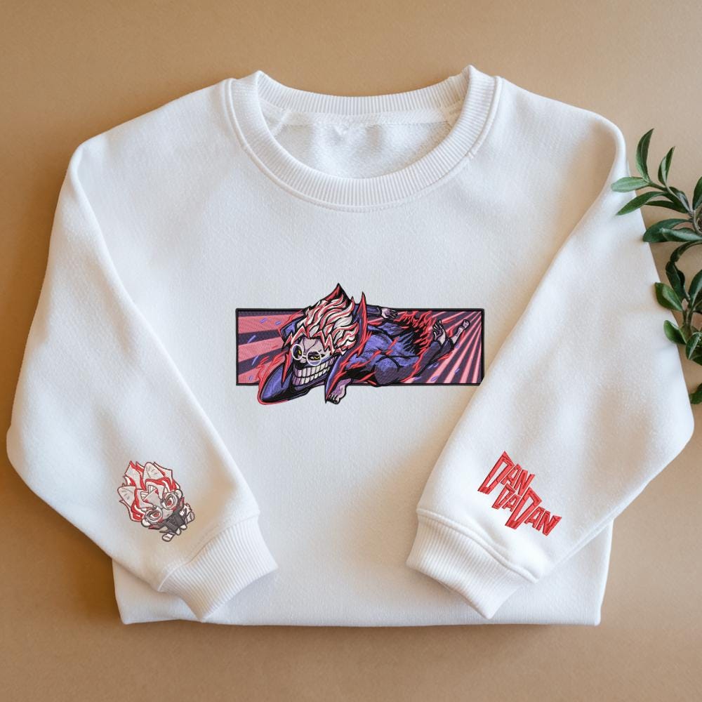 Okarun Embroidered Dandadan Sweatshirt Alien And Ghost – Seiko Turbo Grandny Design
