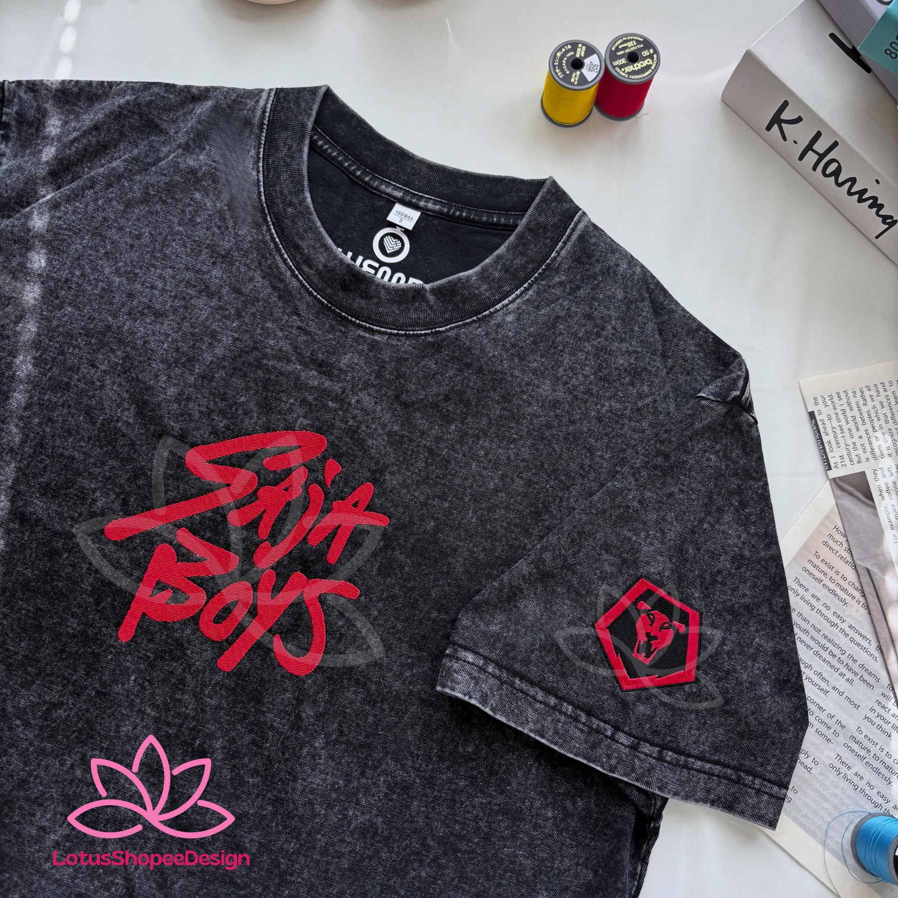 KPOP Band Saja Boys Embroidered Washed TShirt Fan Gift