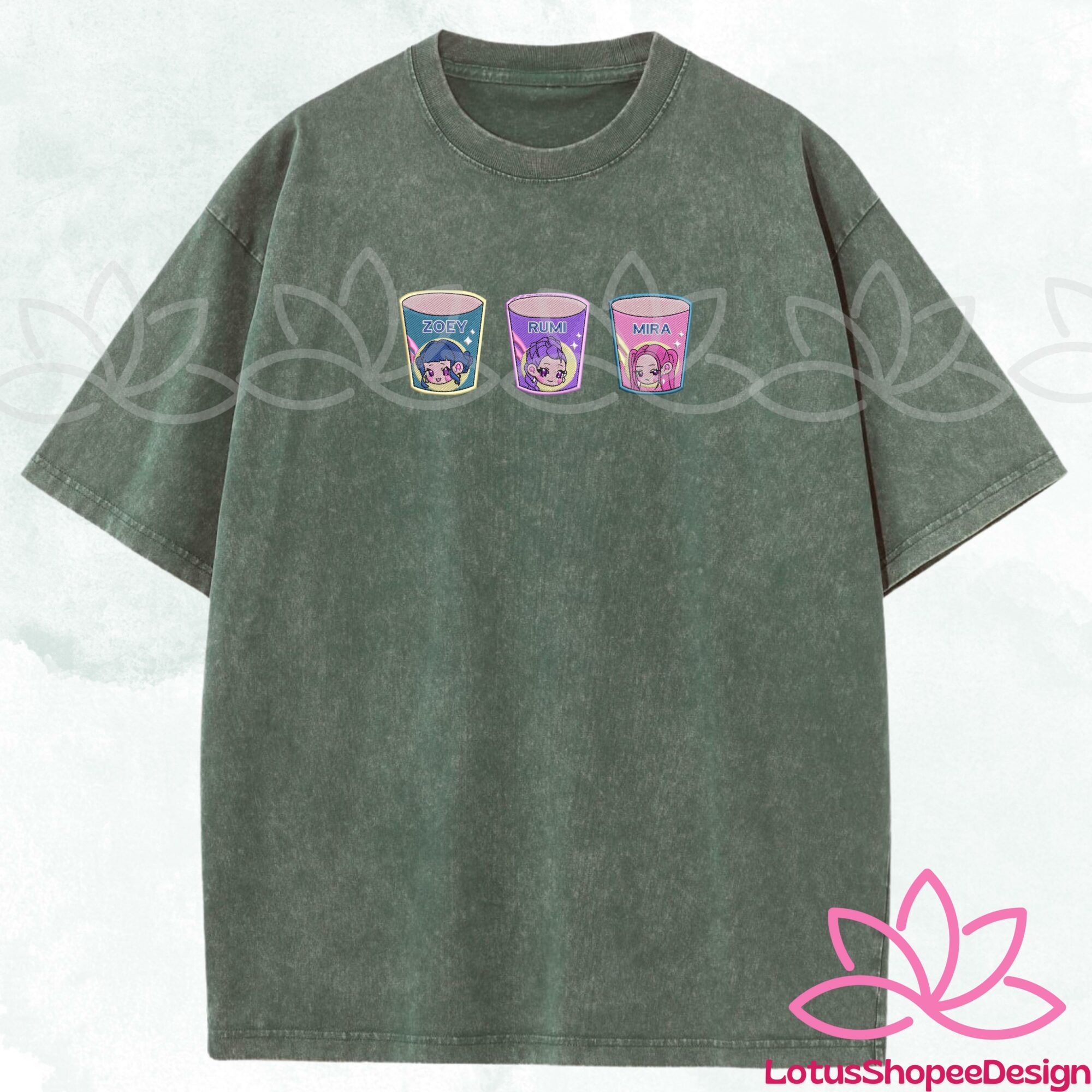 Embroidered Cute KPOP Band Huntrix Noodle Ramyeon Demon Hunters Tee Funny Girls