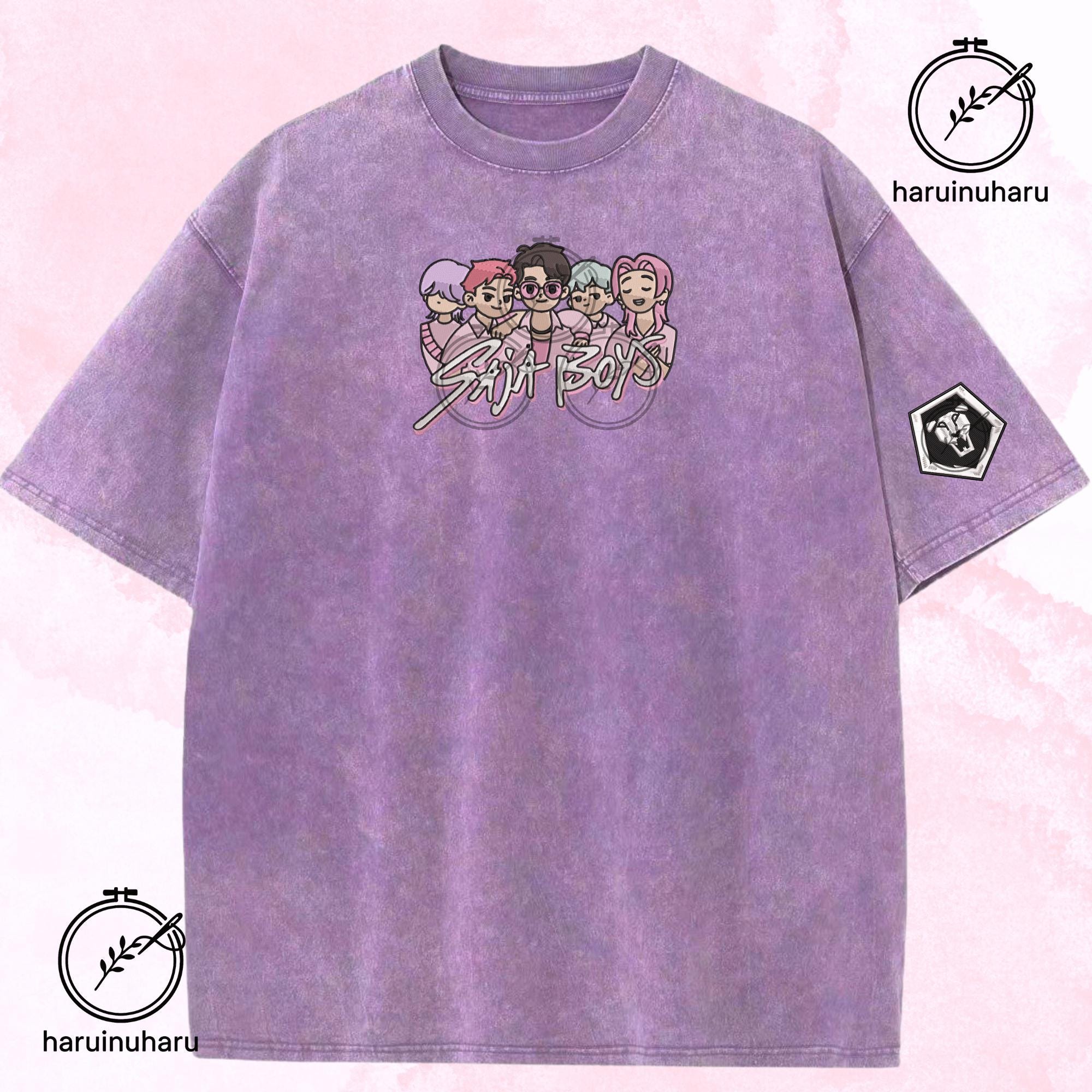 Embroidered KPOP Band Saja Boys Washed TShirt Demon Hunter Tee