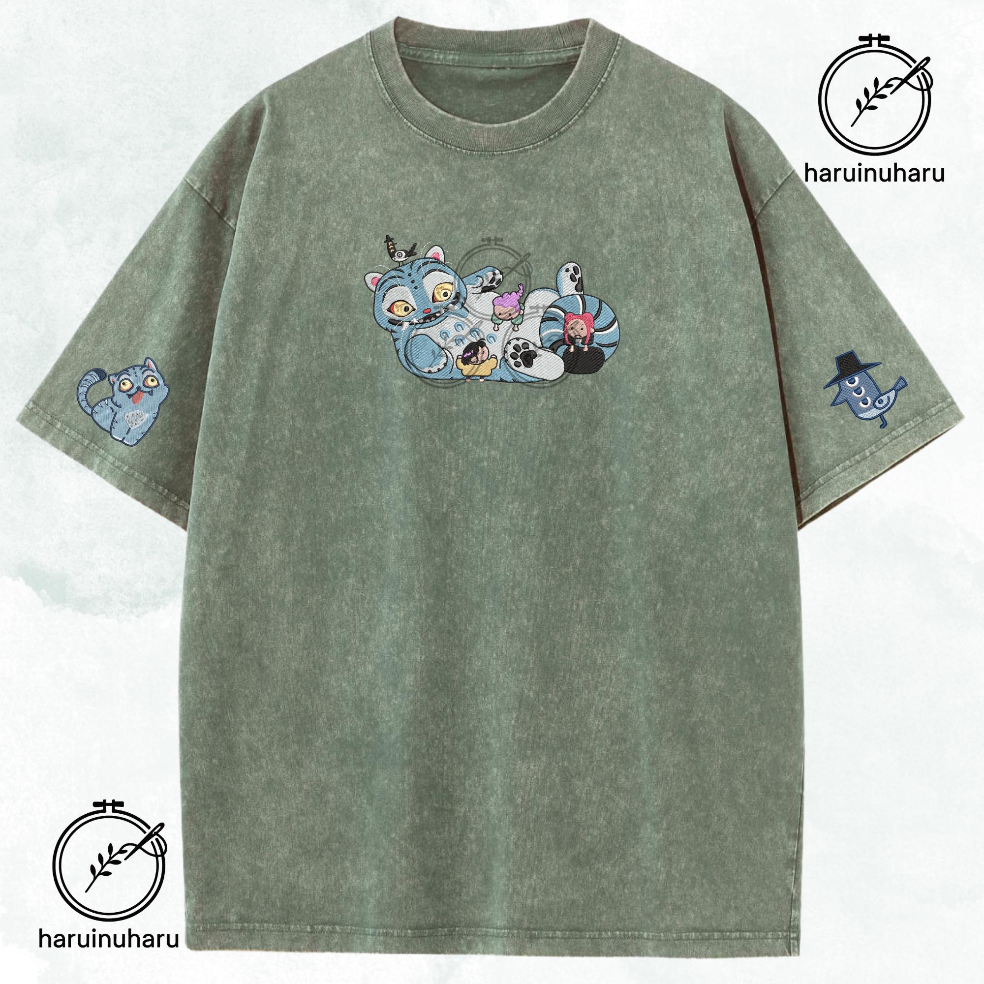 Embroidered Tiger And Huntrix Washed Shirt KPOP Demon Hunter Tee