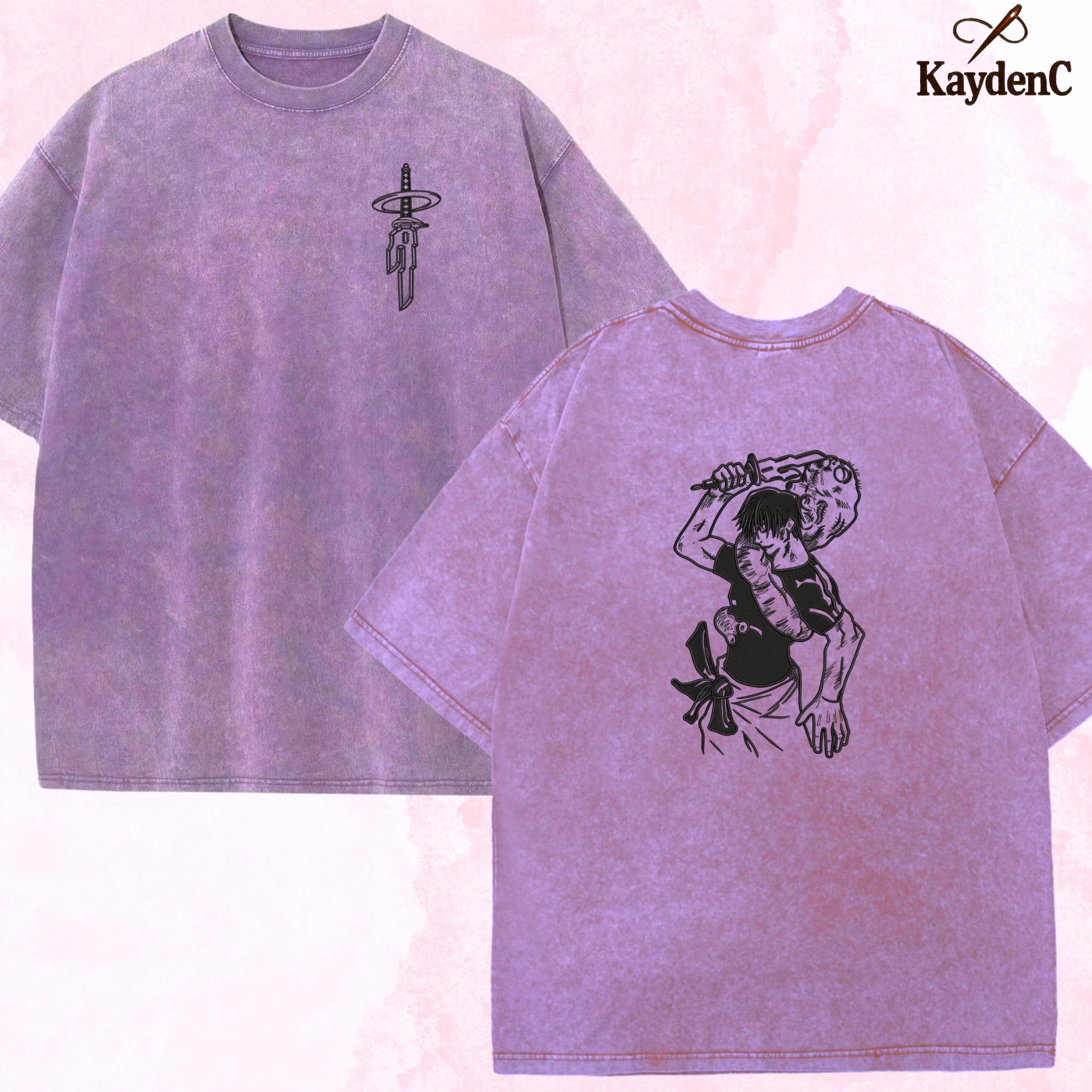 Toji Fushiguro – Embroidered Jujutsu Kaisen Washed Shirt Tenyo Jubaku Design