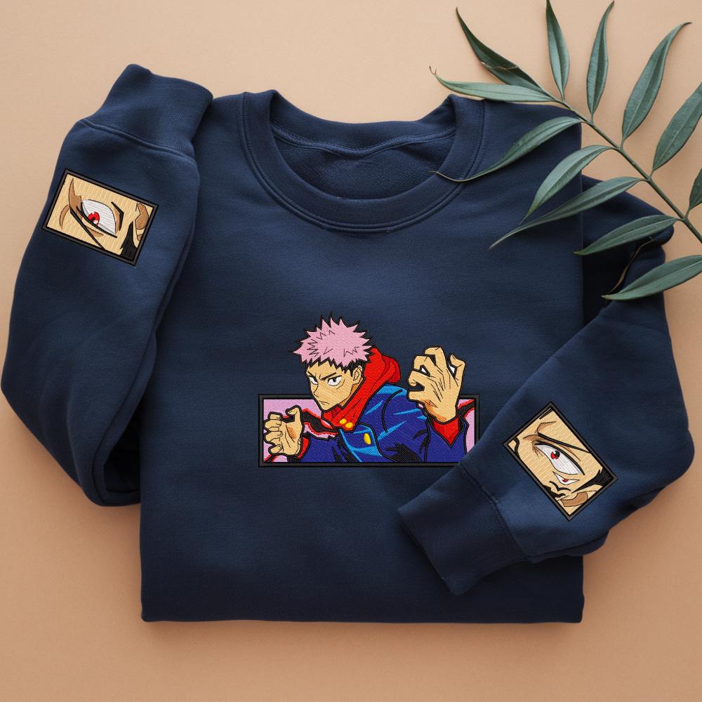 Sukuna & Yuji – Embroidered Jujutsu Kaisen Sweatshirt Malevolent Shrine-Inspired Sweater