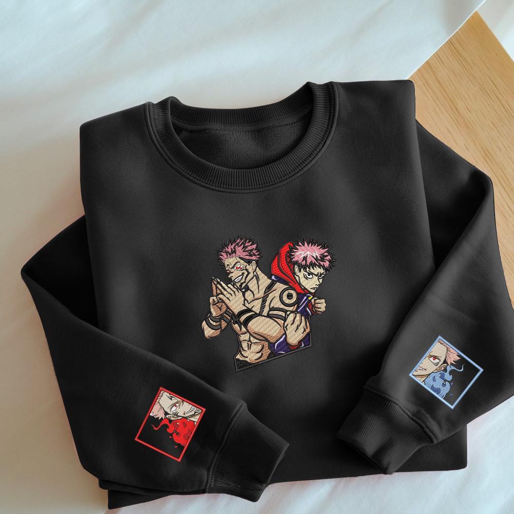 Sukuna & Yuji – Embroidered Jujutsu Kaisen Sweatshirt King Of Curses Design