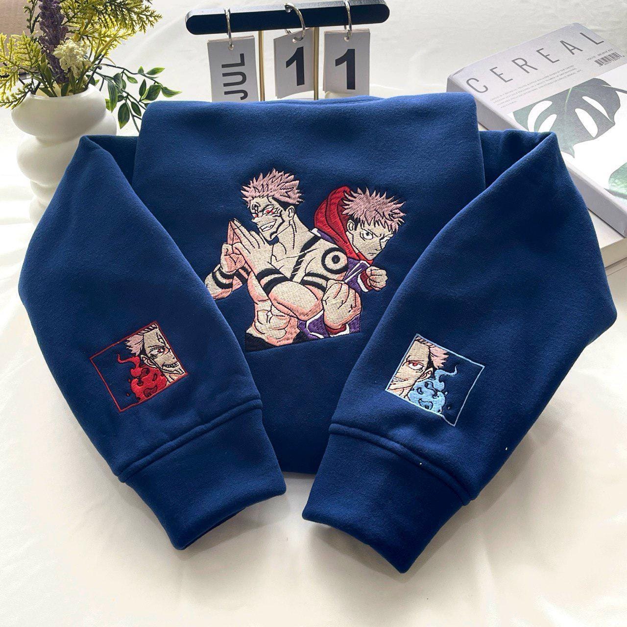 Sukuna & Yuji – Embroidered Jujutsu Kaisen Sweatshirt King Of Curses Design