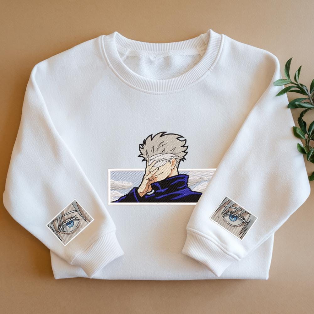 Gojo Satoru – Embroidered Jujutsu Kaisen Sweatshirt Limitless Cursed & Six Eyes Sweater