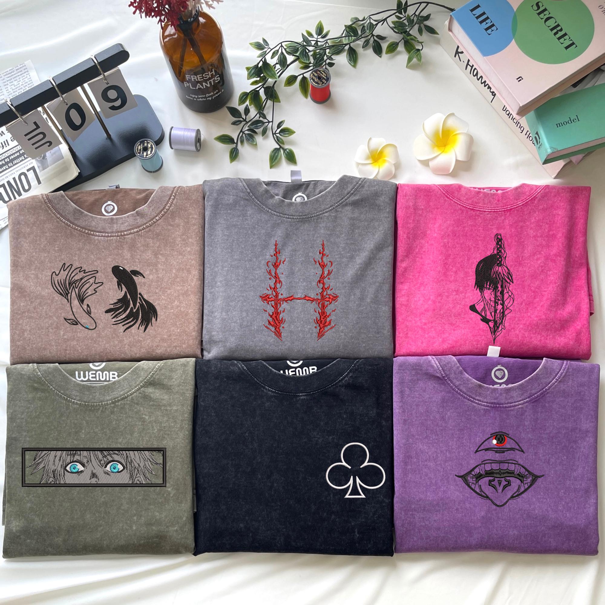 Custom Anime Washed Shirt Embroidered Favourite Character-Inspired Design