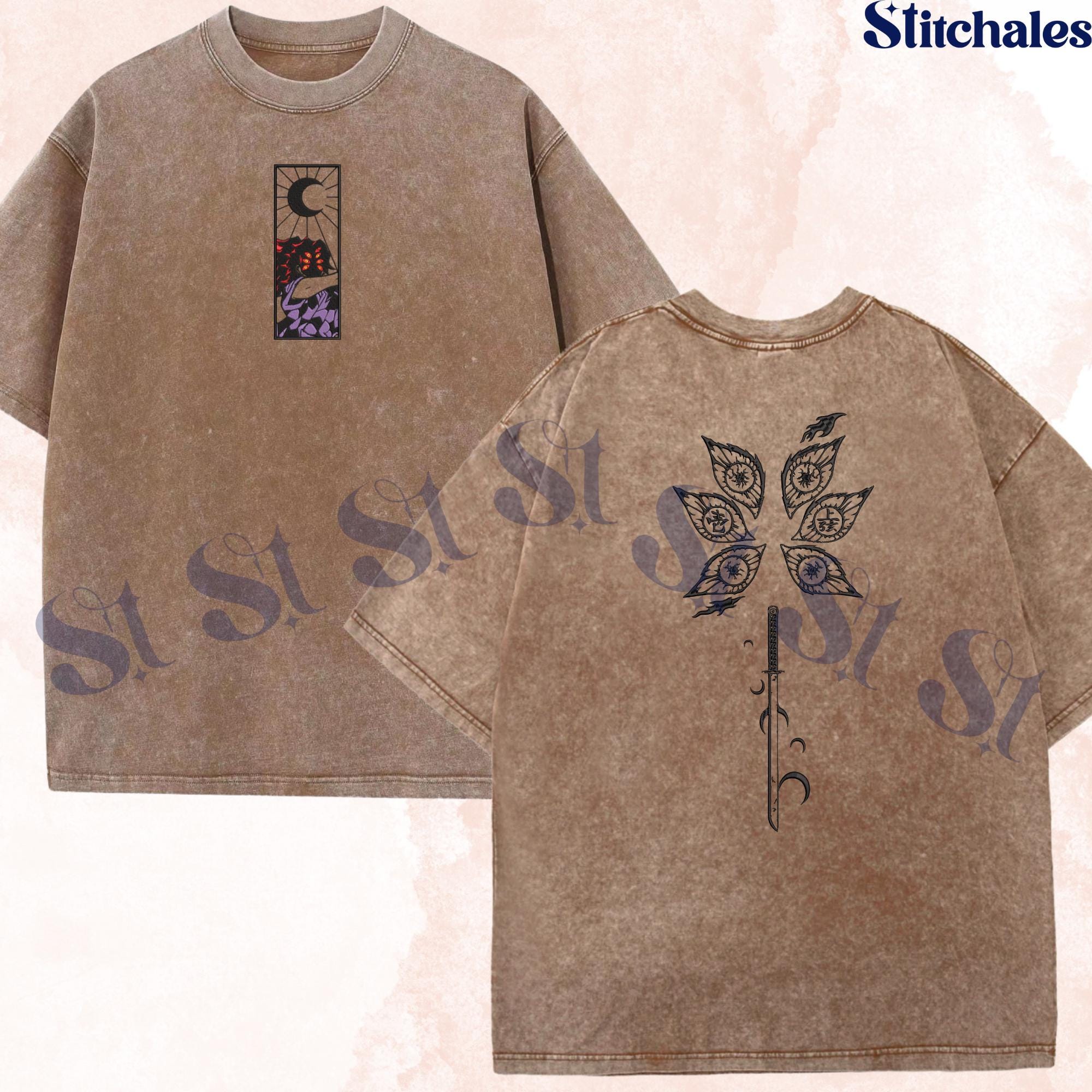 Kukoshibo – Embroidered Demon Slayer Washed Shirt Moon Breathing: Moonlit Pearl Slash Design
