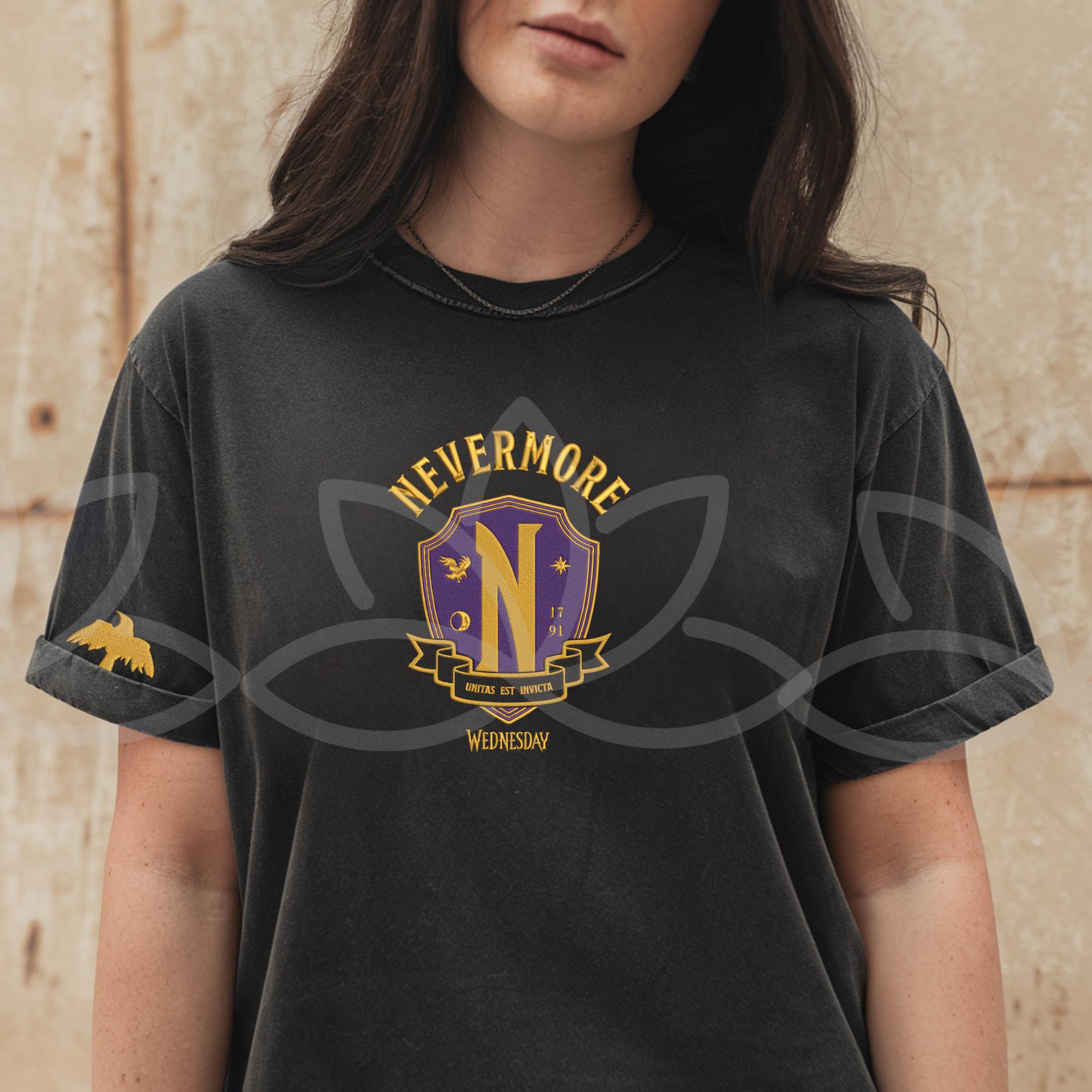 Never More Academy Embroidered Sweatshirt Movie 90s Tshirt Raven Crest Tee Fan Gift