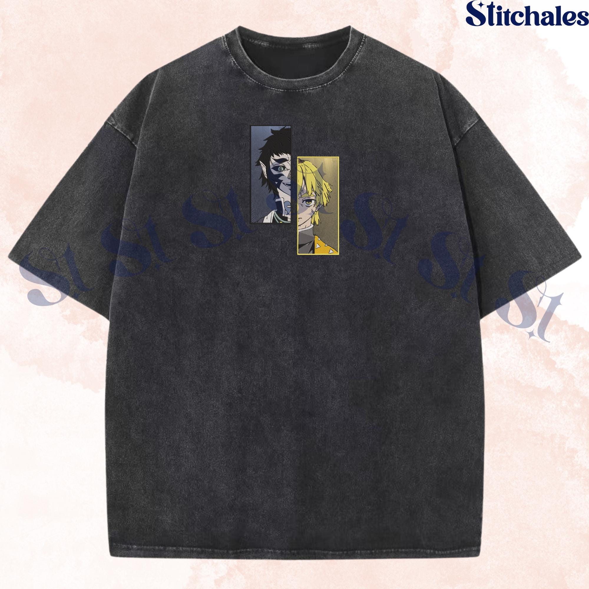 Zenitsu Vs Kaigaku – Embroidered Demon Slayer Washed Shirt Thunder Breathing