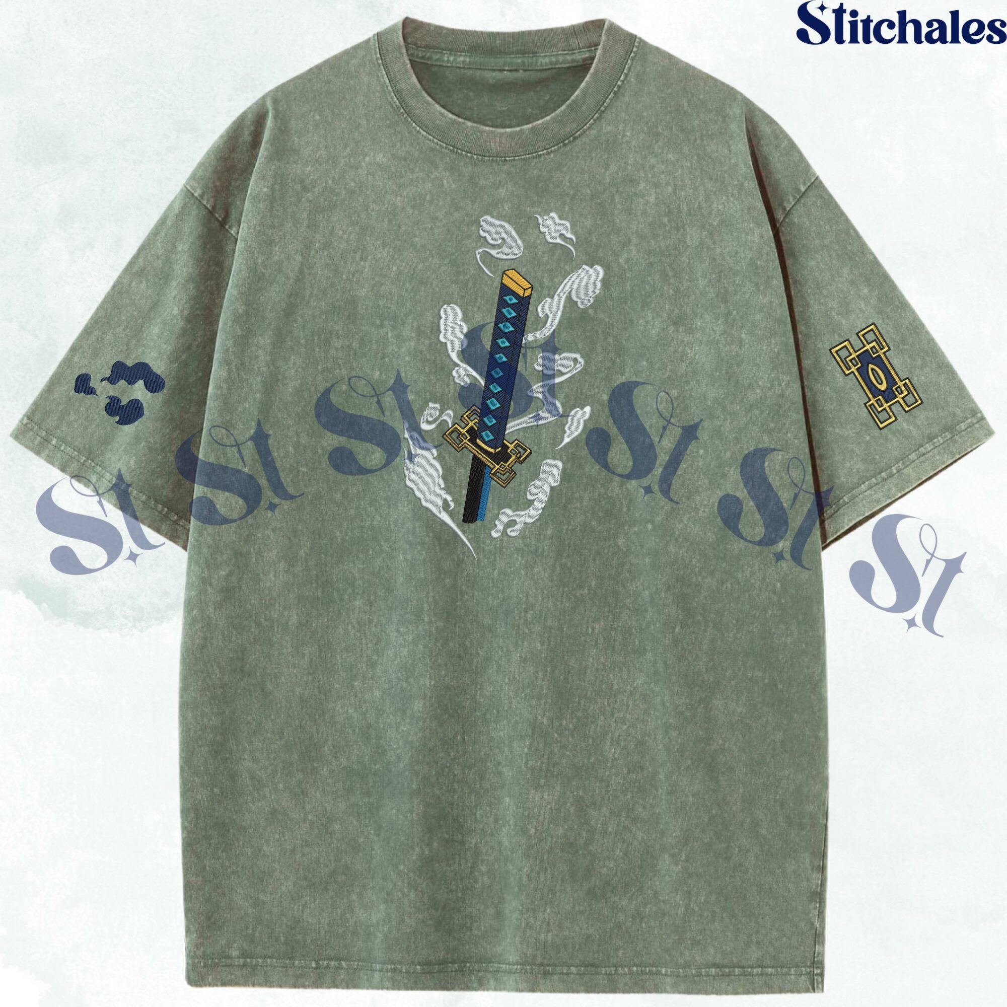 Muichiro – Embroidered Demon Slayer Washed Shirt Mist Breathing Scattering Splash Design