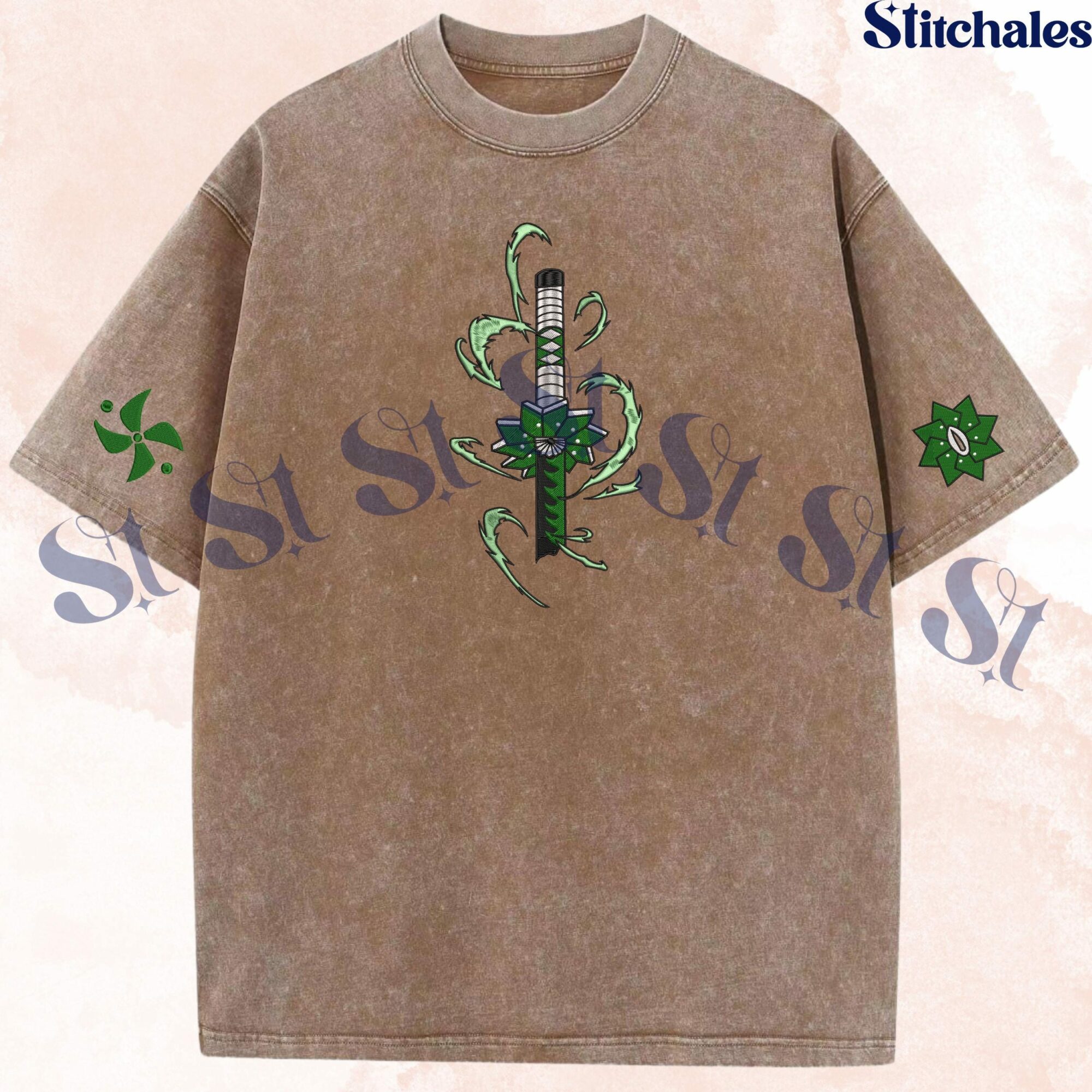 Sanemi – Embroidered Demon Slayer Washed Shirt Wind Breathing Shirt: Primordial God Design