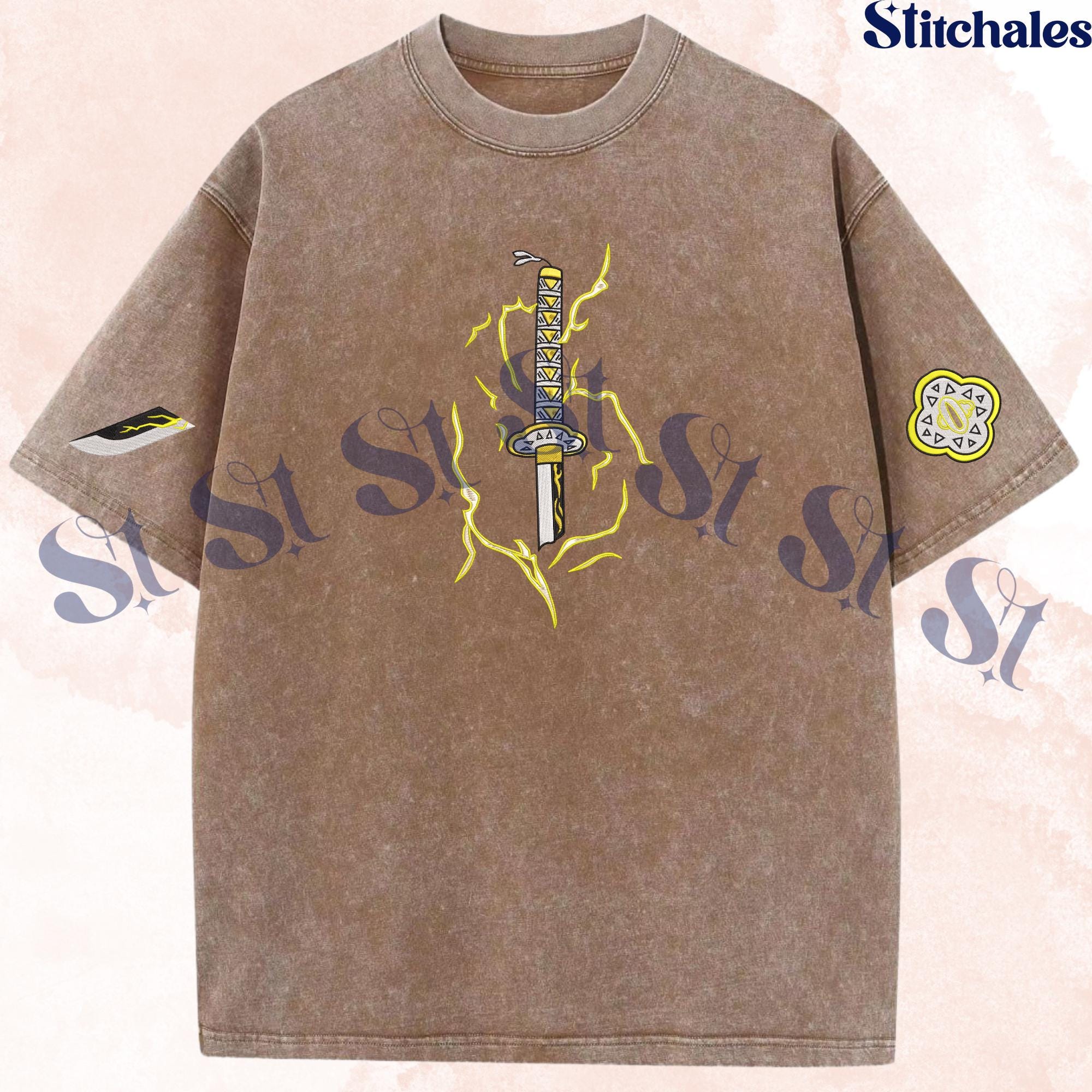 Zenitsu – Embroidered Demon Slayer Washed Shirt Thunder Breathing Gifts For KnY Lovers