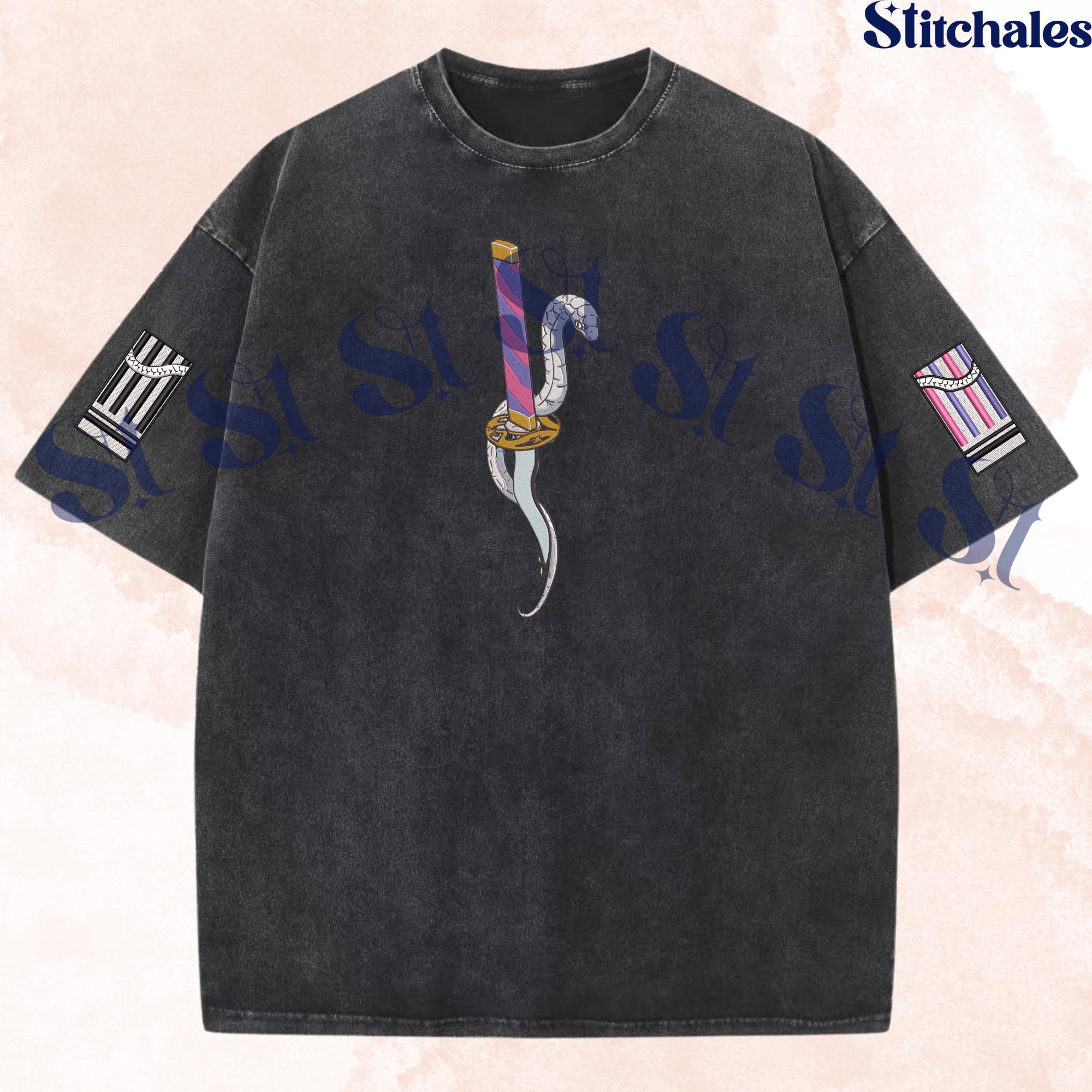 Obanai – Embroidered Demon Slayer Washed Shirt Snake Breathing: First Form Serpent Slash Design