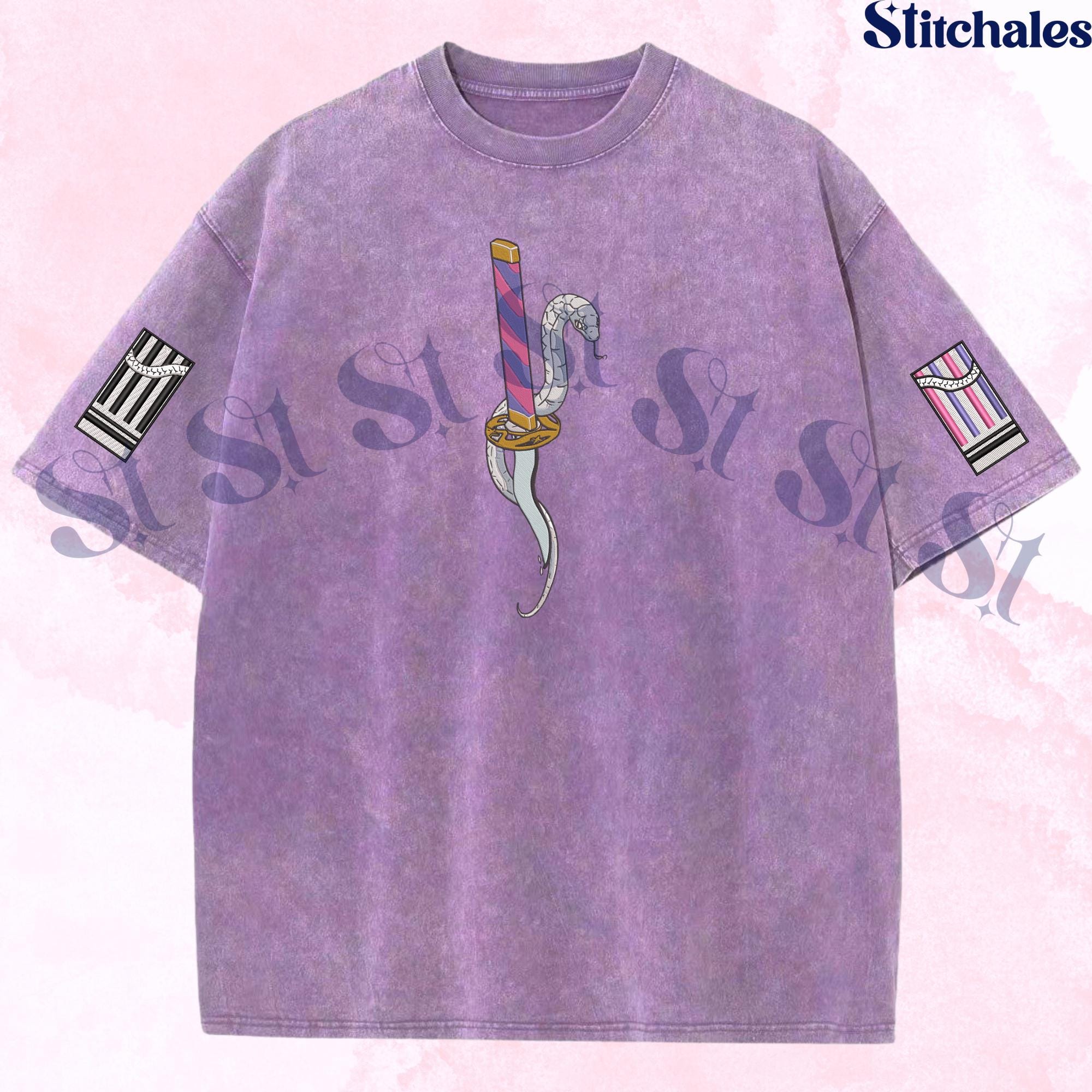 Obanai - Embroidered Demon Slayer Washed Shirt, Snake Breathing: First Form - Serpent Slash Design