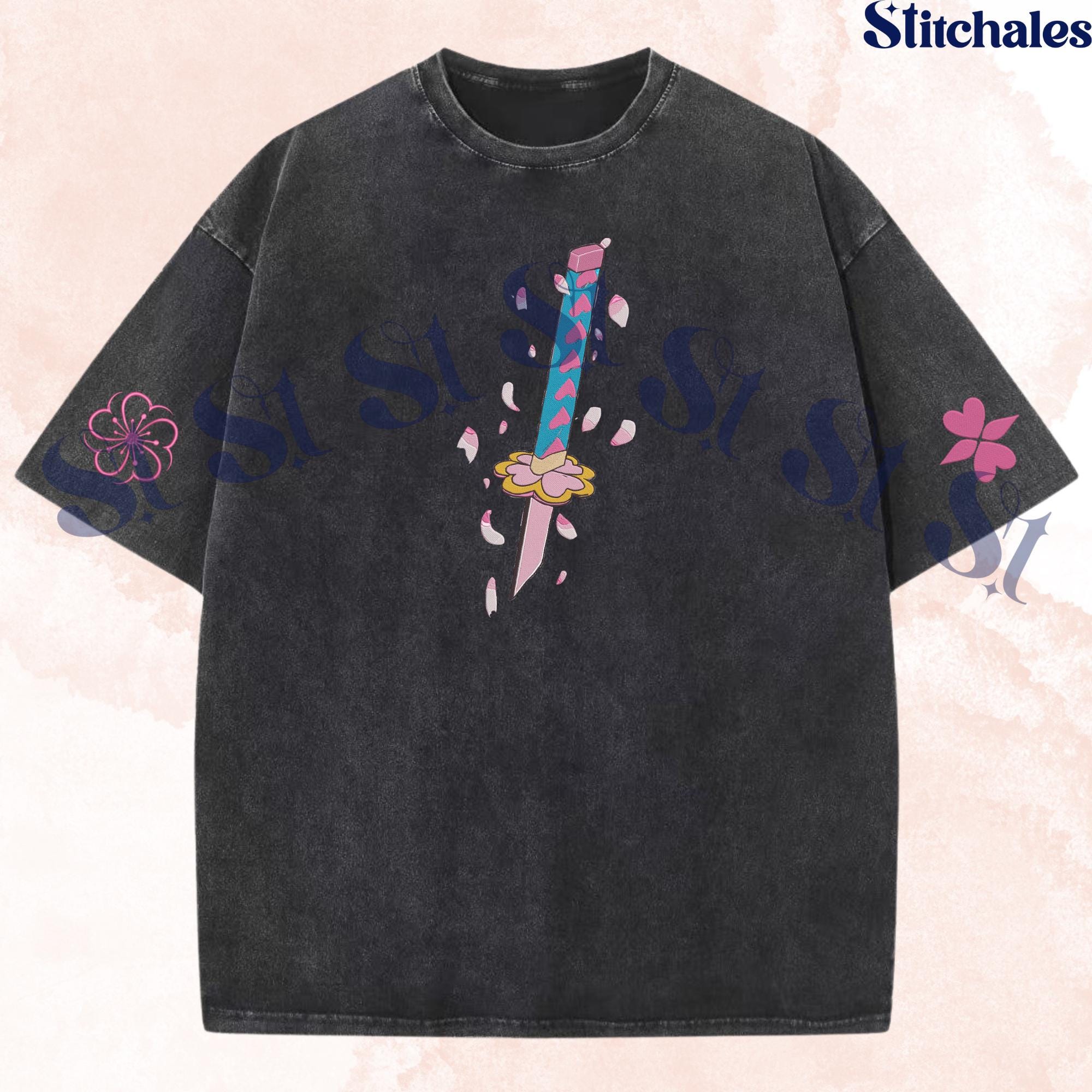 Mitsuri - Embroidered Demon Slayer Washed Shirt, Love Breathing Shirt, First Form - Shivers of First Love