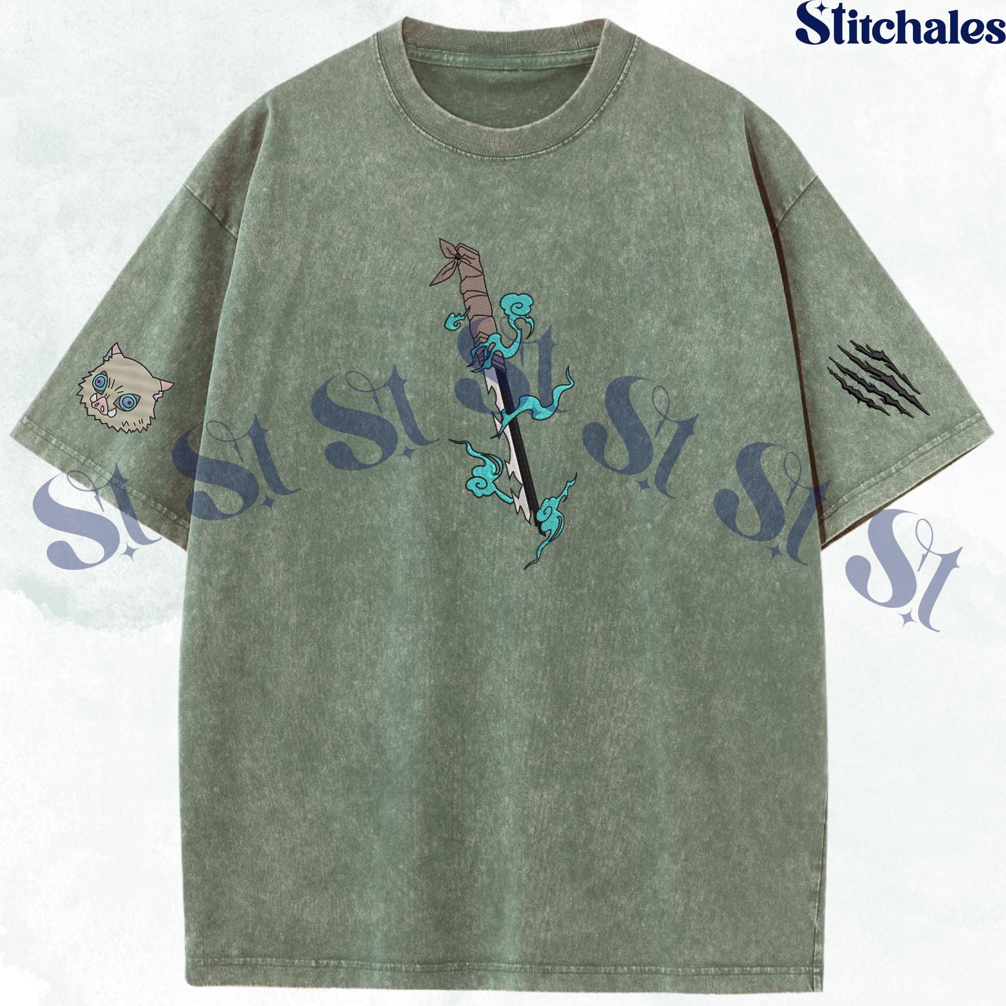 Inosuke – Embroidered Demon Slayer Washed Shirt Beast Breathing Perfect Gifts For KnY Lovers