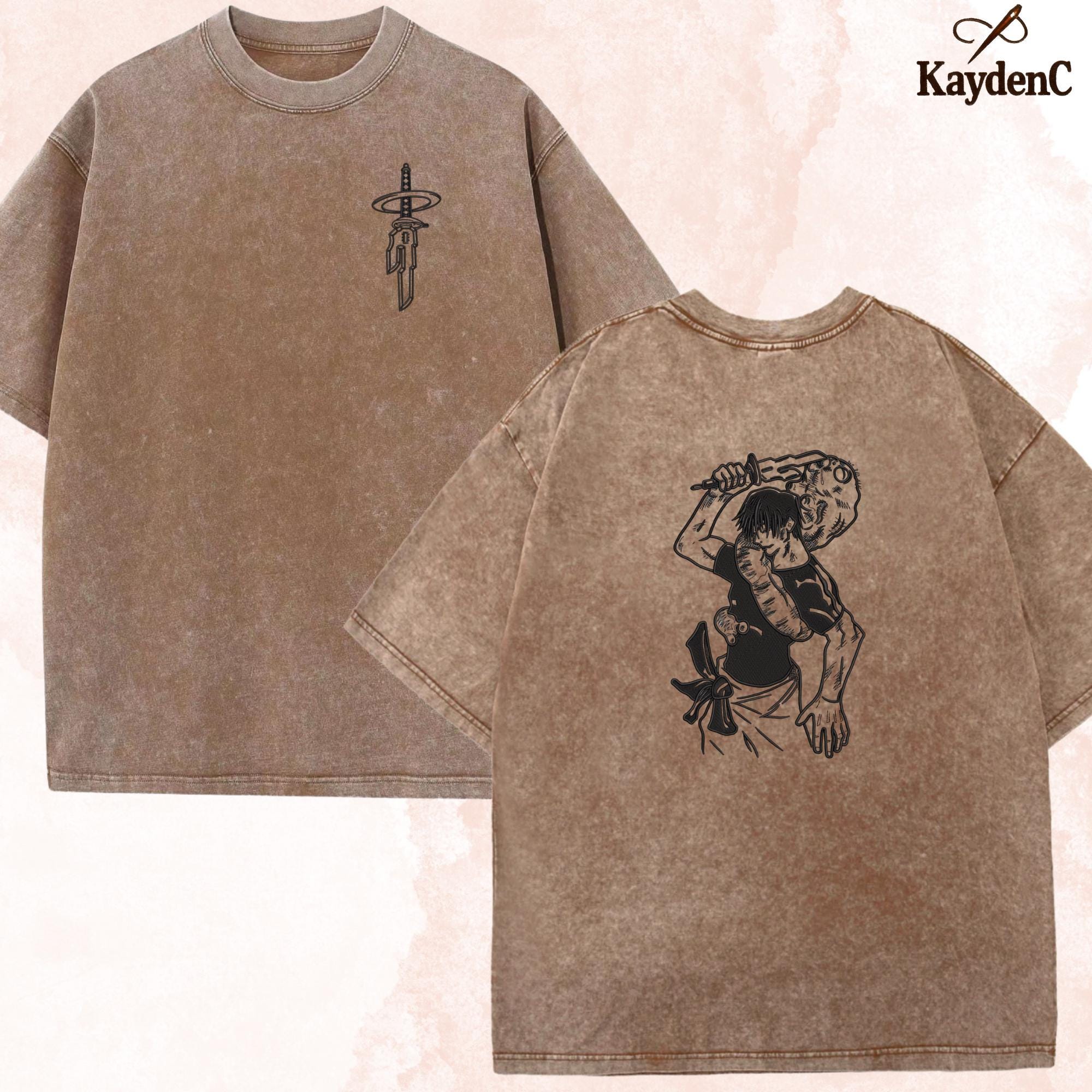 Toji Fushiguro – Embroidered Jujutsu Kaisen Washed Shirt Tenyo Jubaku Design