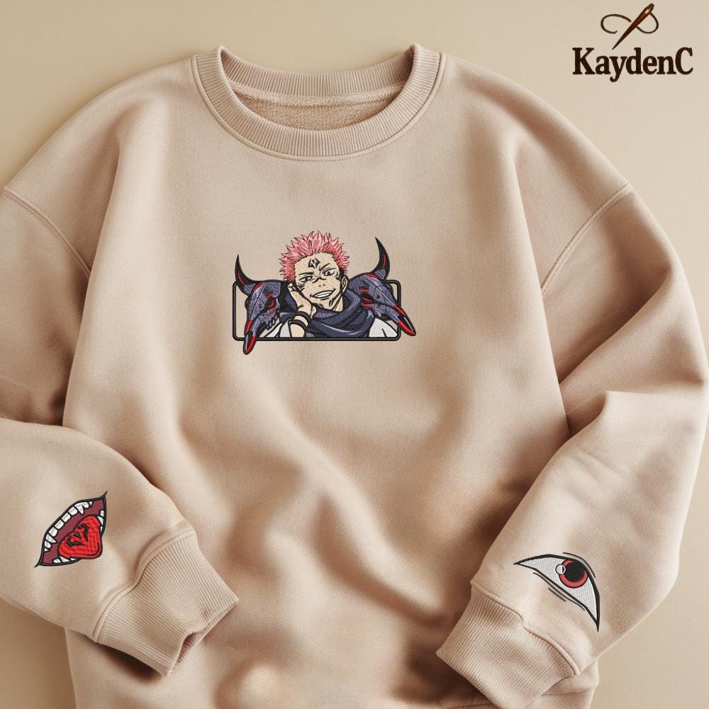 Ryumen Sukuna – Embroidered Jujutsu Kaisen Sweatshirt Malevolent Shrine-Inspired Design