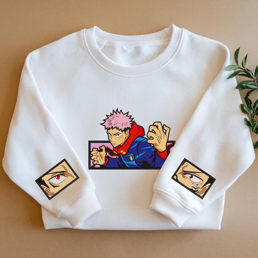 Sukuna & Yuji – Embroidered Jujutsu Kaisen Sweatshirt Malevolent Shrine-Inspired Sweater