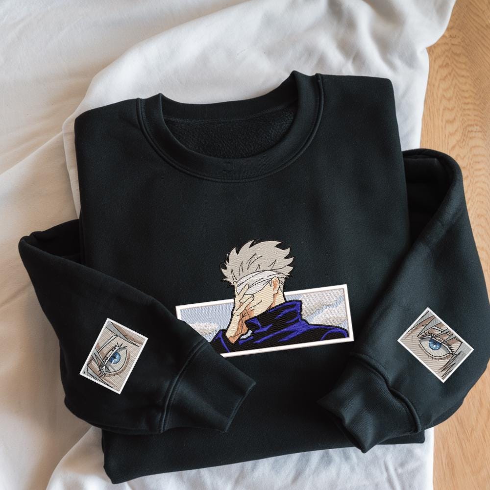 Gojo Satoru – Embroidered Jujutsu Kaisen Sweatshirt Limitless Cursed & Six Eyes Sweater