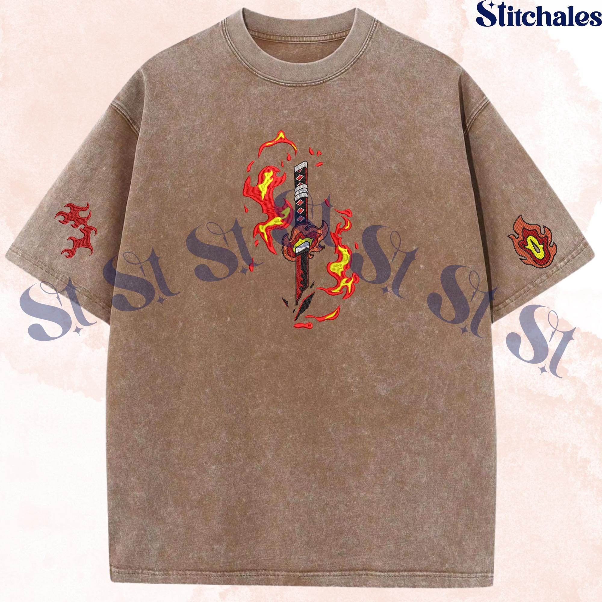 Kamado Tanjiro – Embroidered Demon Slayer Washed Shirt Sun Breathing Design