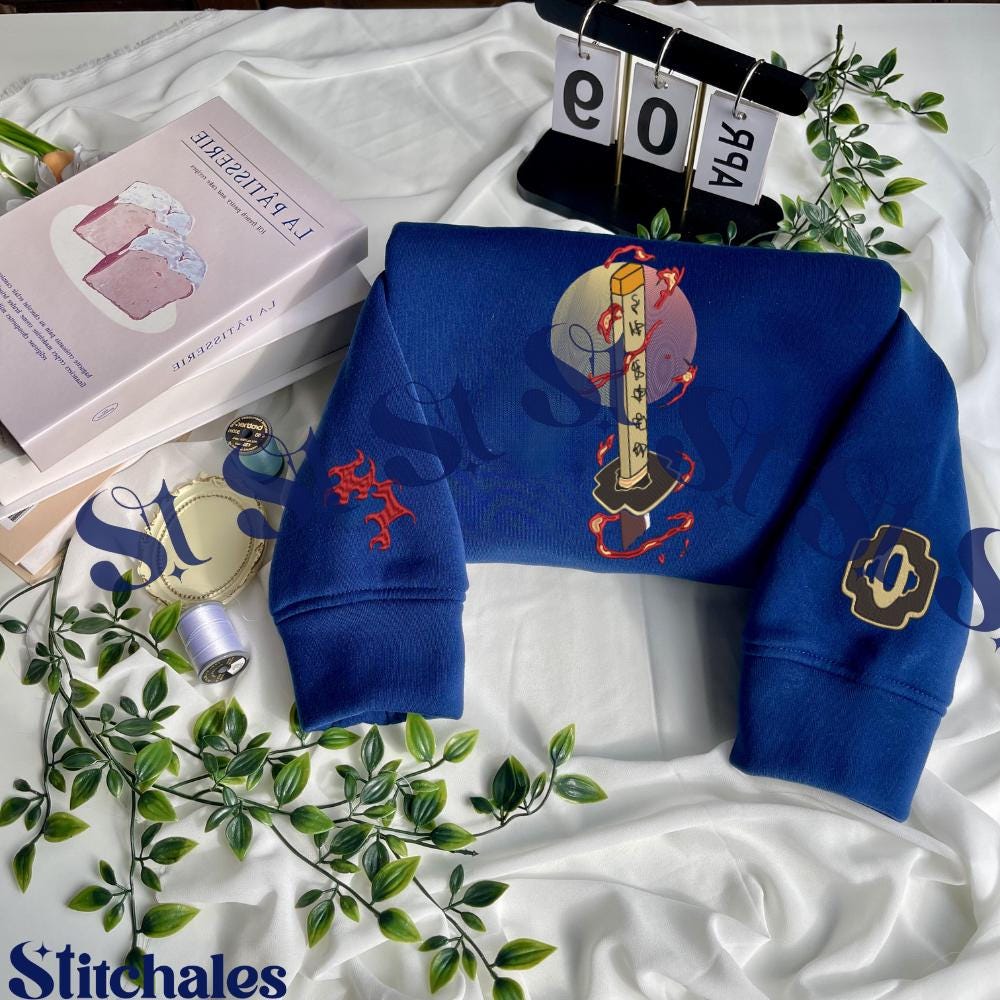 Yoriichi Embroidered Anime Sweatshirt, Sun Breathing Hoodie, Fifth Form: Solar Heat Haze Design