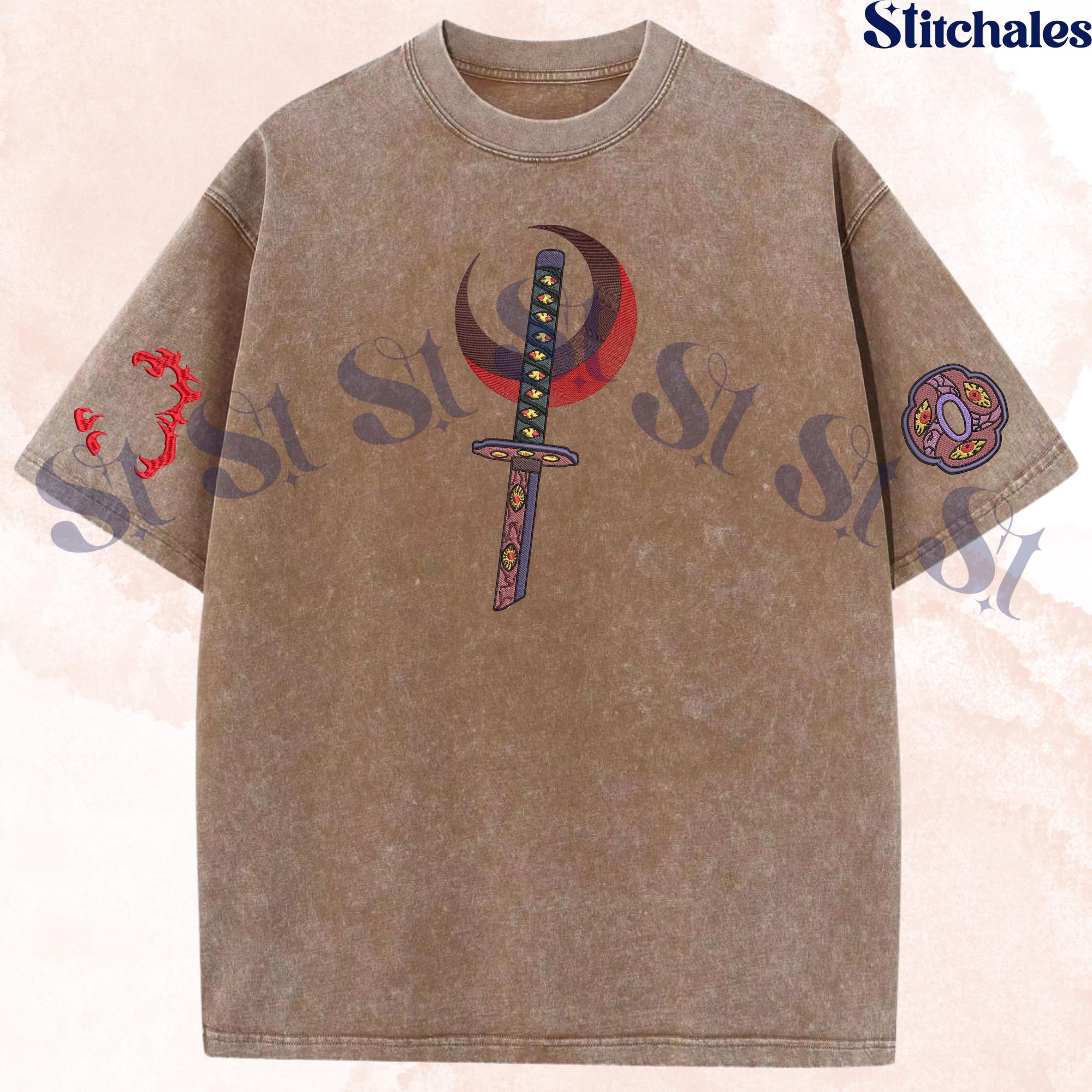 Kukoshibo Embroidered Demon Slayer Washed Shirt Moonlit Pearl Slash Design Perfect Gifts For KnY Lovers