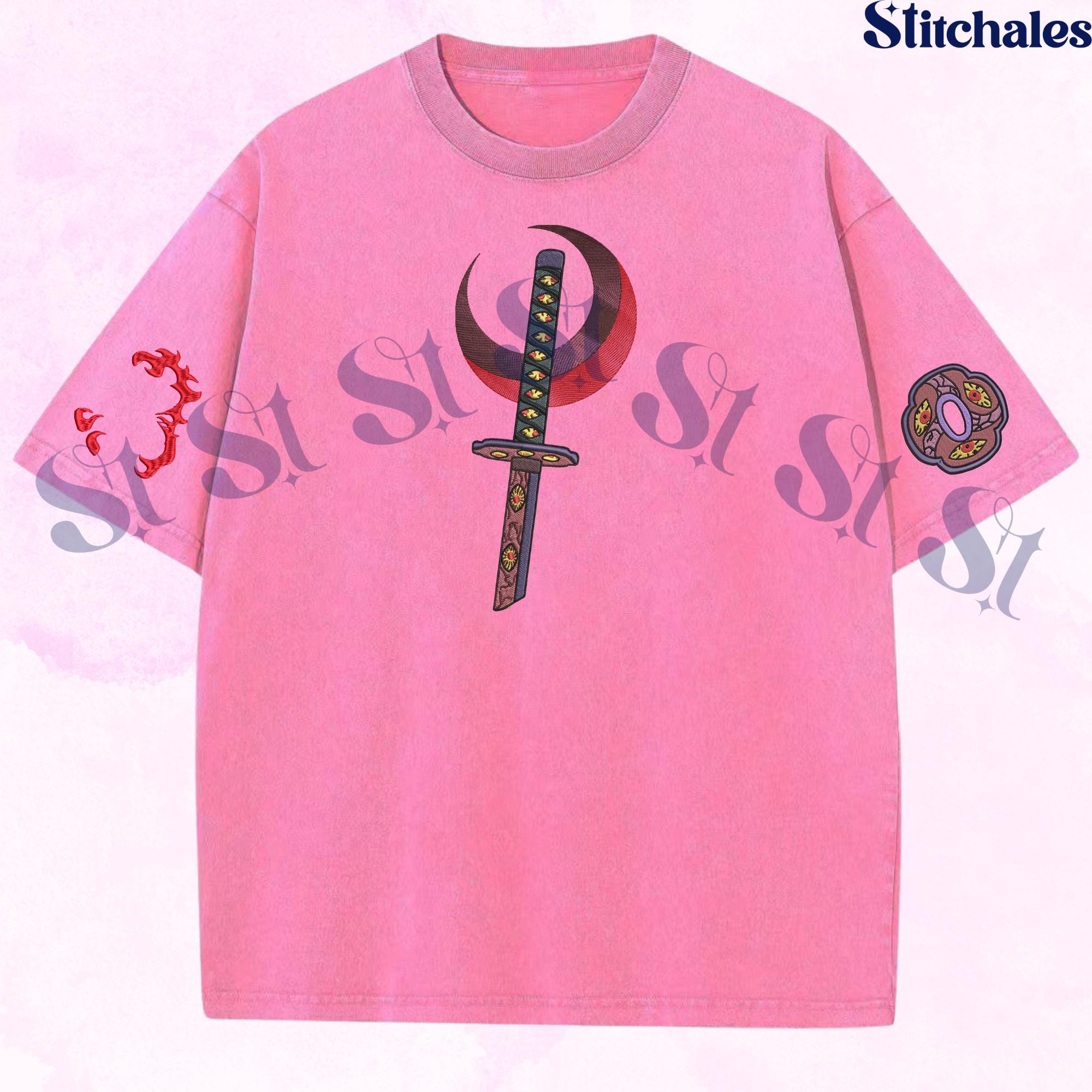Kukoshibo Embroidered Demon Slayer Washed Shirt, Moonlit Pearl Slash Design, Perfect Gifts for KnY Lovers