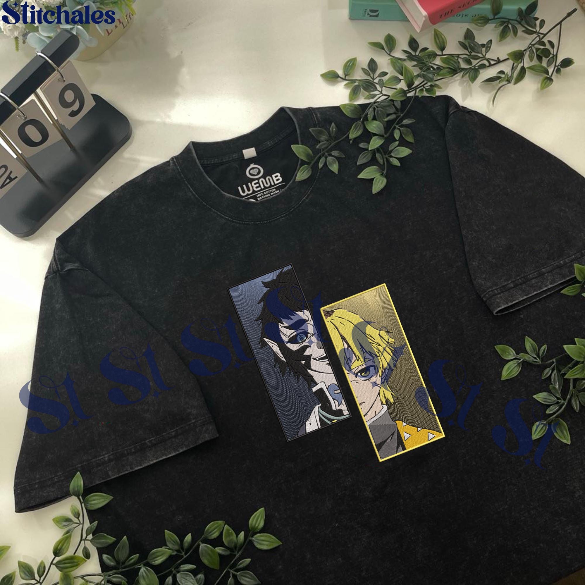 Zenitsu Vs Kaigaku – Embroidered Demon Slayer Washed Shirt Thunder Breathing