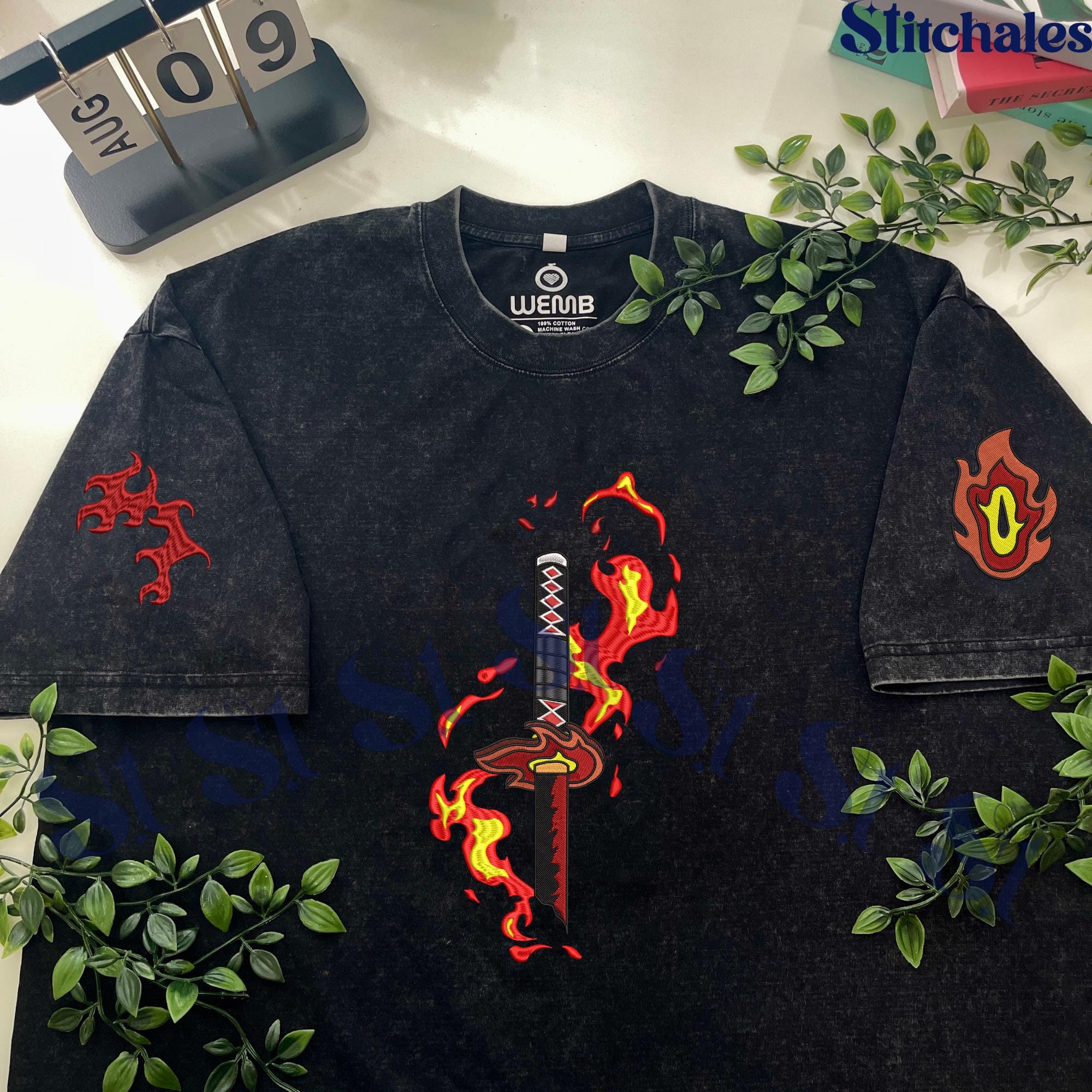 Kamado Tanjiro – Embroidered Demon Slayer Washed Shirt Dragon Sun Halo Head Dance Gifts
