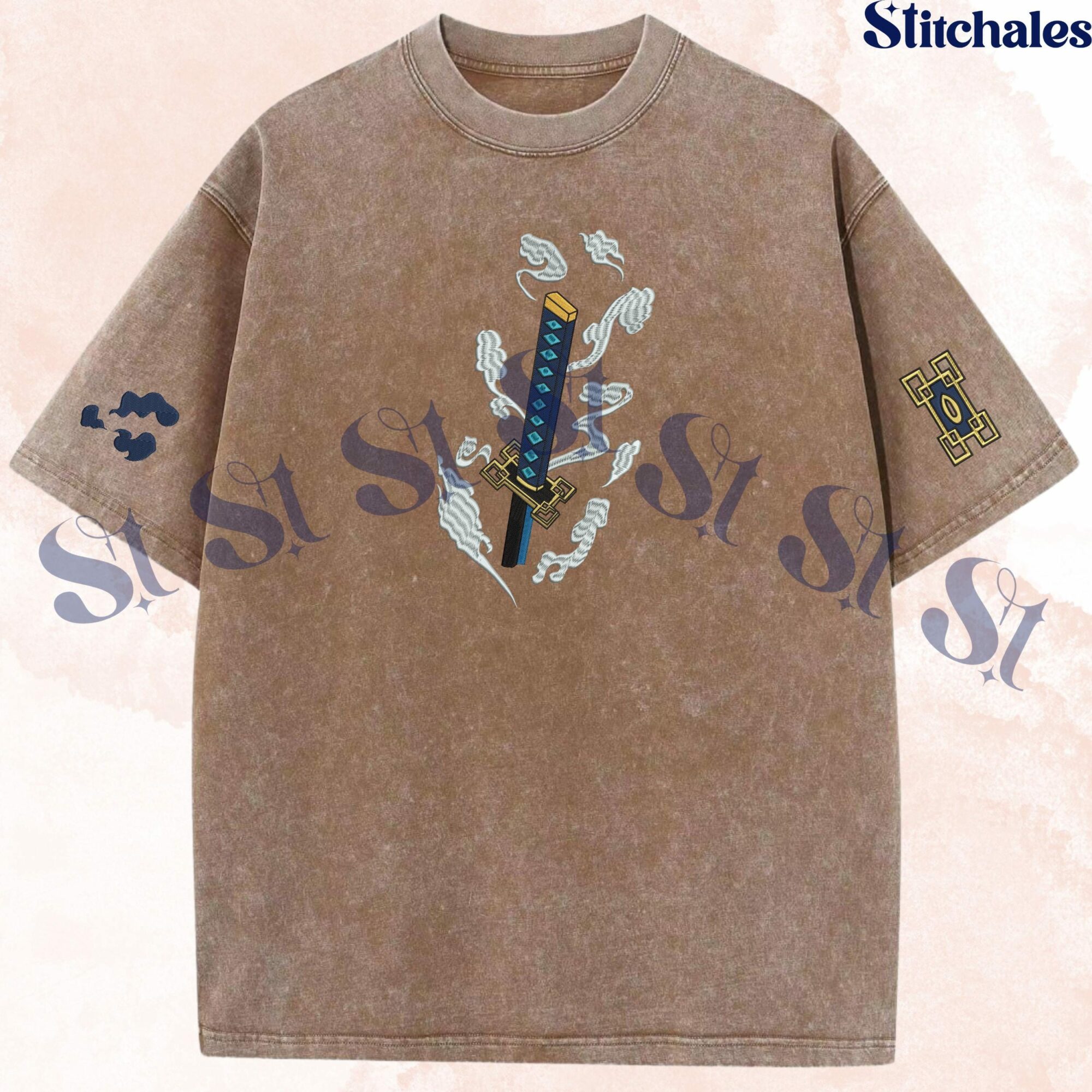 Muichiro – Embroidered Demon Slayer Washed Shirt Mist Breathing Scattering Splash Design