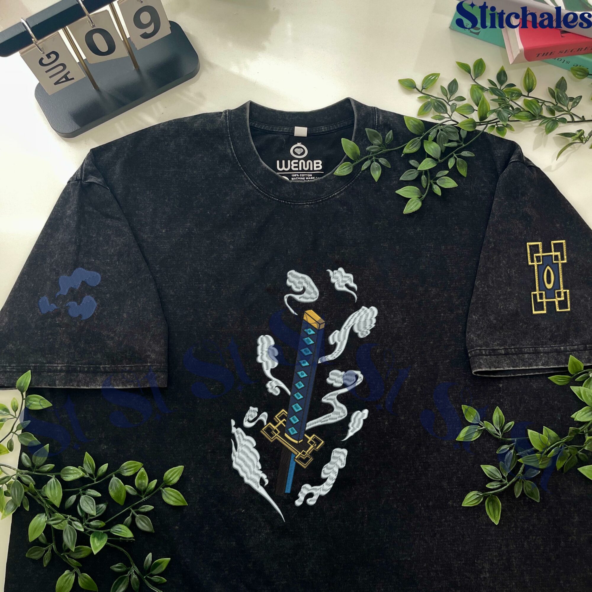 Muichiro – Embroidered Demon Slayer Washed Shirt Mist Breathing Scattering Splash Design