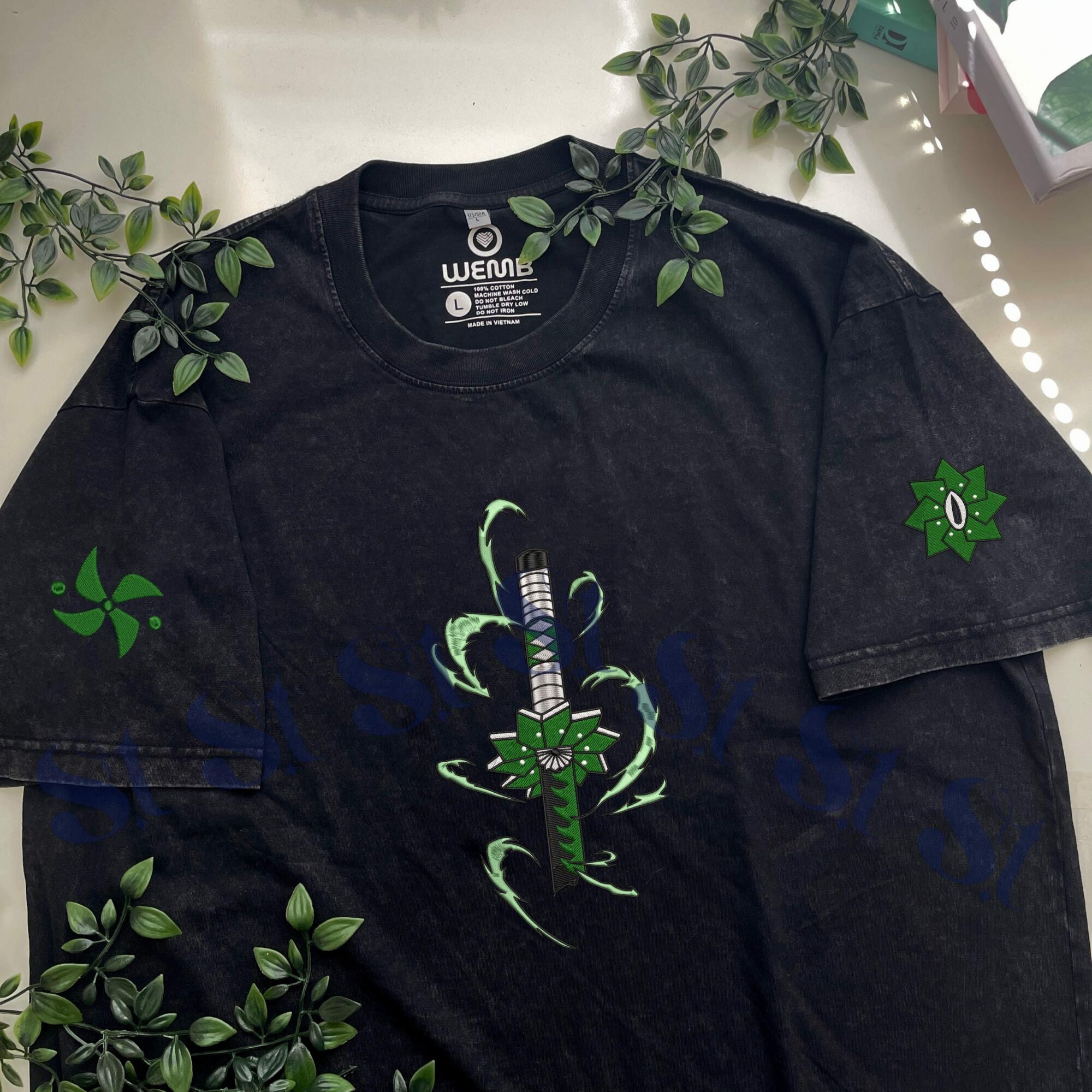 Sanemi – Embroidered Demon Slayer Washed Shirt Wind Breathing Shirt: Primordial God Design
